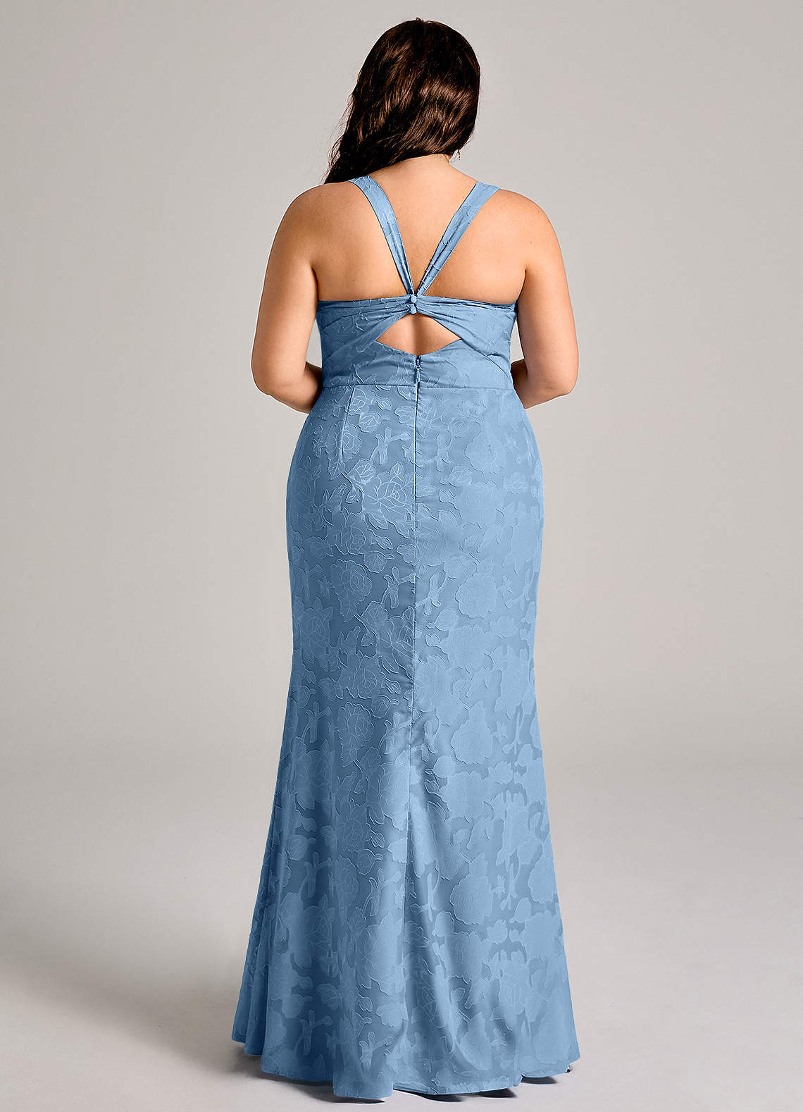 Azazie Mero Bridesmaid Dresses Steel Blue Sheath Pleated Floral Burnout Dress image7