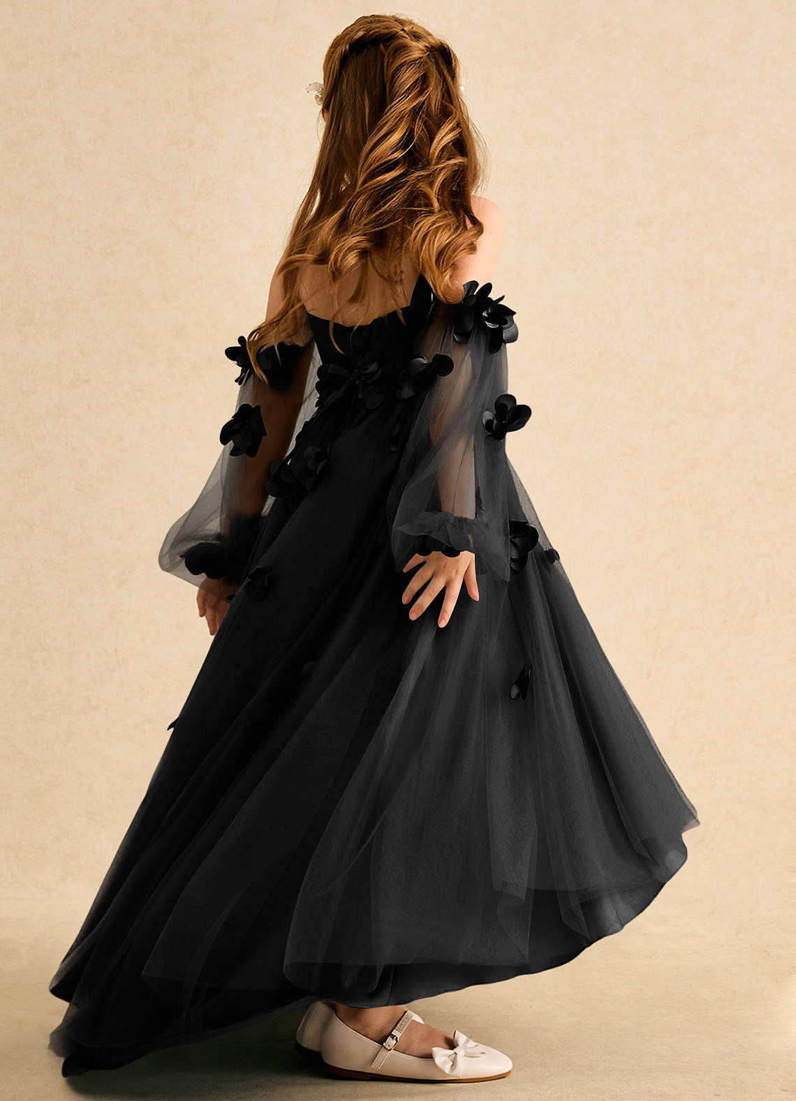 Azazie A-Line/Princess Illusion Ankle-Length Tulle Flower Girl Dresses - Black