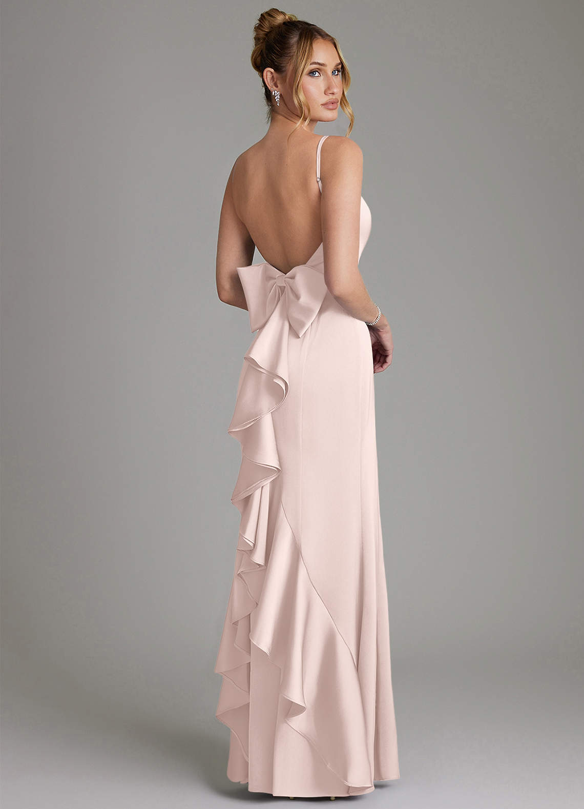 pink gray bridesmaid dresses Azazie Zherra Size:21.0/21.5 Ruffles Split Tiered boat-shoes-loafer:Lincoln FLORAL A-LINE ORGANZA MAXI