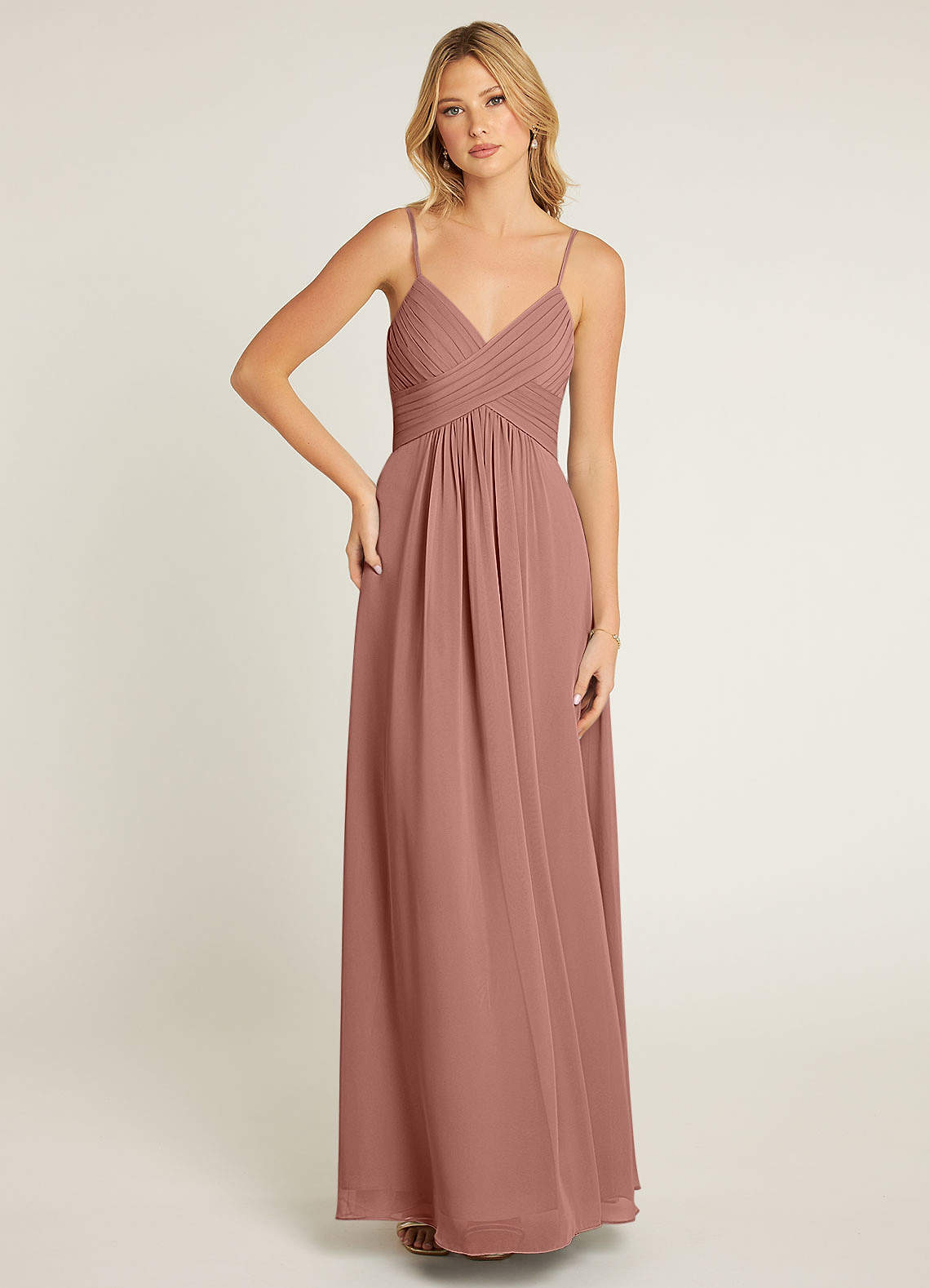 Azazie Shannon Venta Final Vestido de Agave de Gasa de Corte en A con Plisado image1