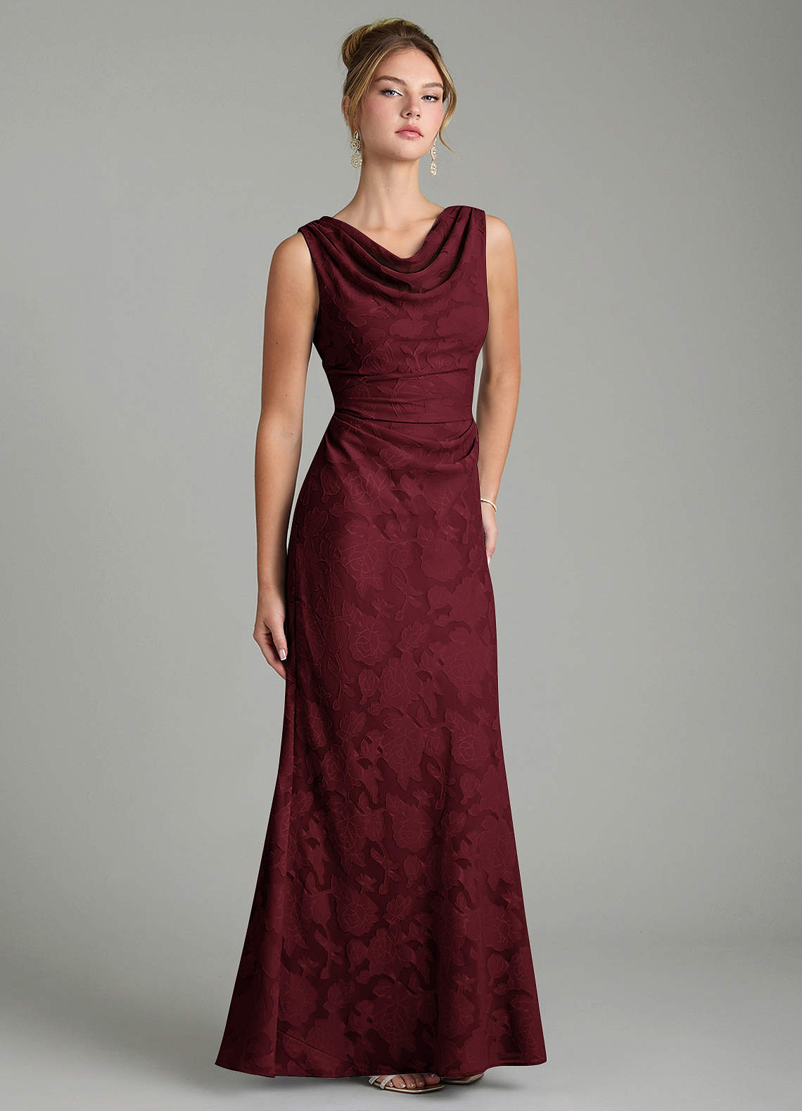 Azazie Kieryn Bridesmaid Dresses Cabernet Mermaid Pleated Floral Burnout Dress image9