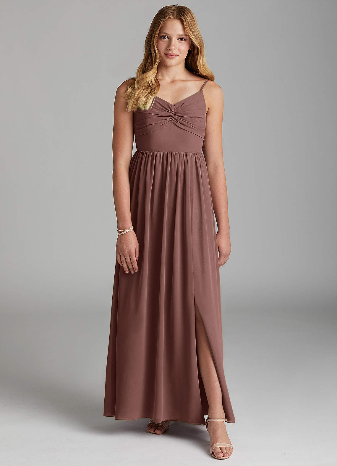 Azazie Zeya Junior Espresso A-Line Chiffon Dress image1