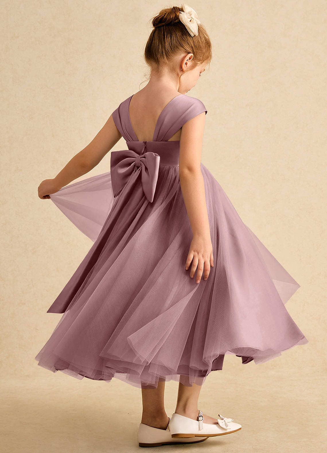 Azazie Chickadee Flower Girl Dresses Dusty Rose Ball-Gown Sweetheart Neckline Matte Satin Dress image1