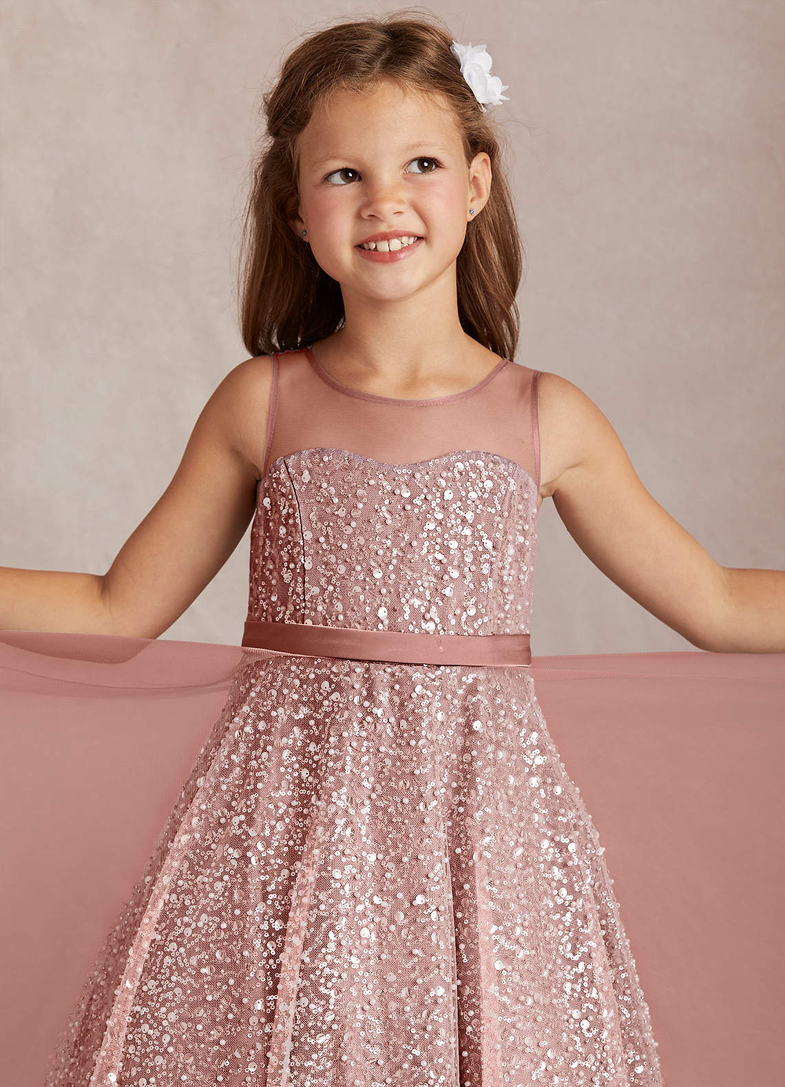 Azazie Siwa Flower Girl Dresses Rosette A-Line Beaded Tulle Dress image1