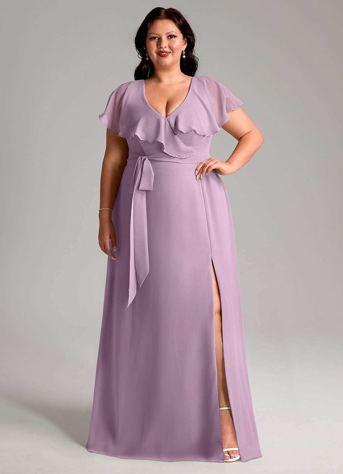 Azazie Lainey Bridesmaid Dresses Wisteria A-Line with Pockets Chiffon Dress image1