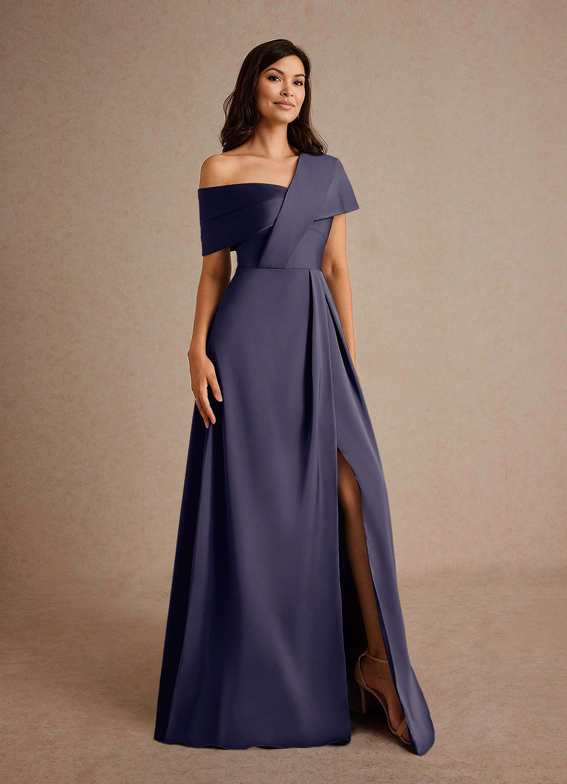 Azazie Milton Mère de la mariée Robes Robe Trapèze en Satin extensible Plissée Bleu Orageux image7