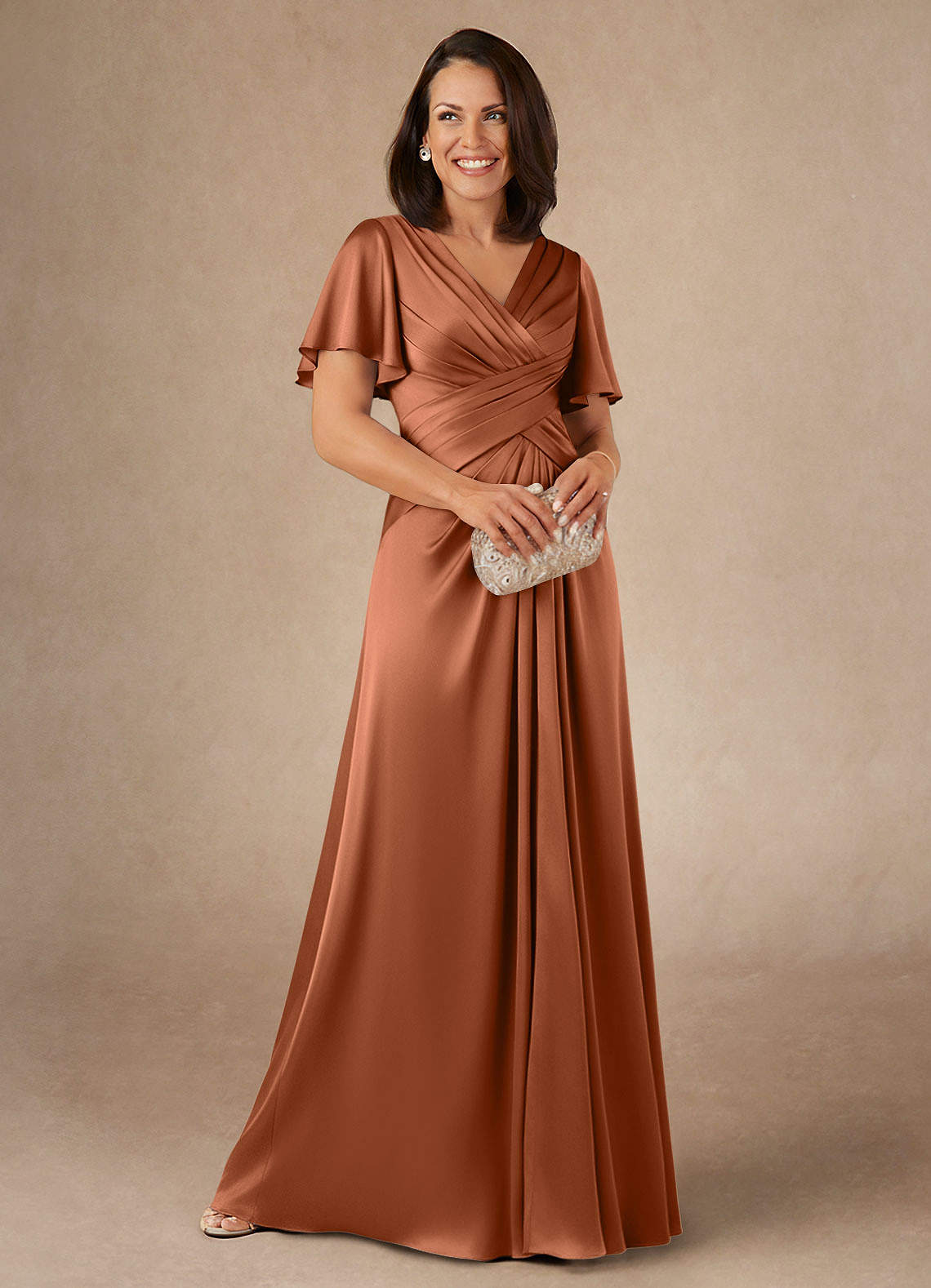 Azazie Emmeline Copper A-Line Pleated Stretch Satin Dress | Azazie Azazie Emmeline Copper A-Line Pleated Stretch Satin Dress | Azazie
