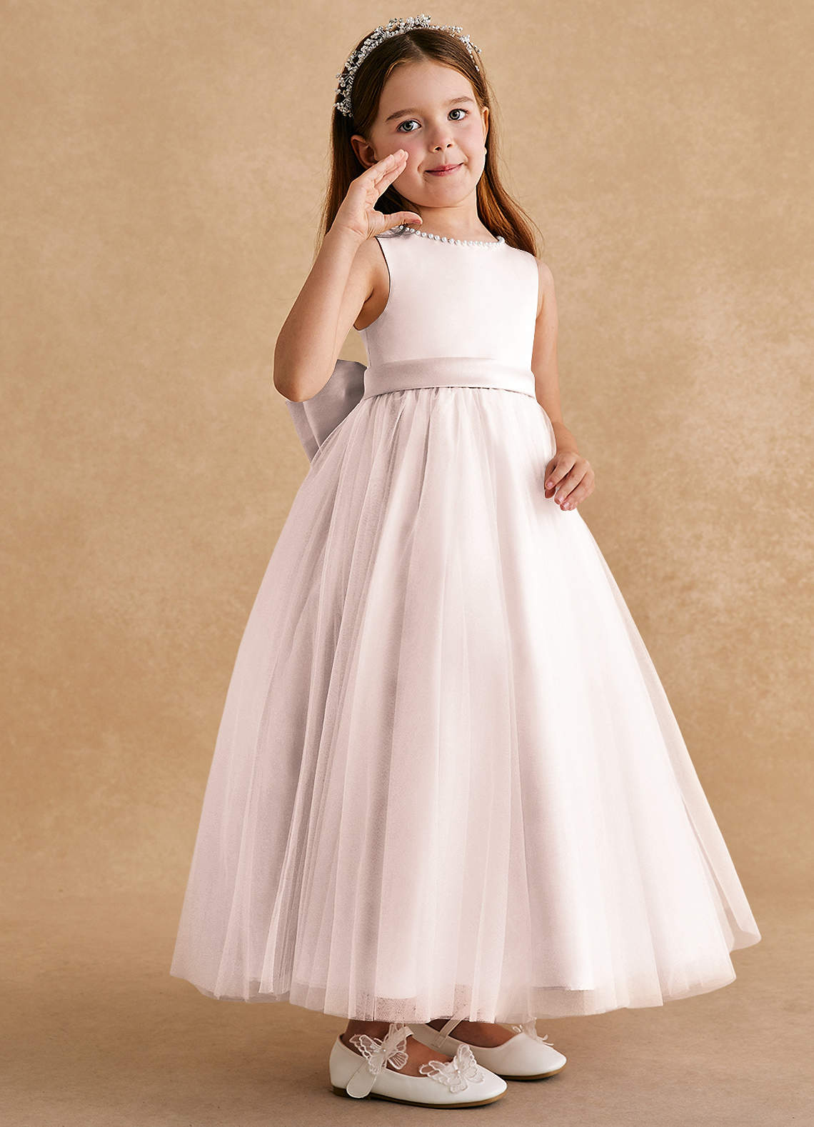 Azazie Cookie Flower Girl Dresses Rose Petal A-Line Bow Tulle Dress image1