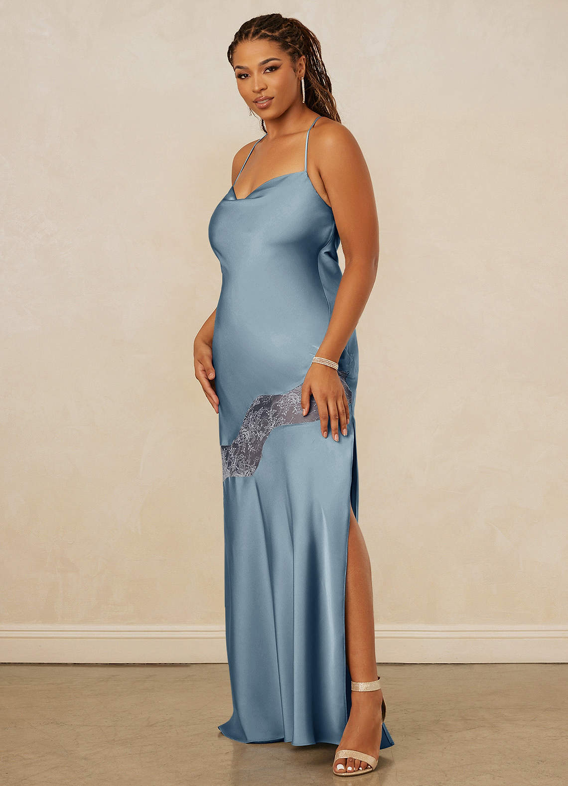 Christian Siriano Bridal for Azazie 1012 Bridesmaid Dresses Chantilly Lace Cut Out Stretch Satin Slip Dress image11