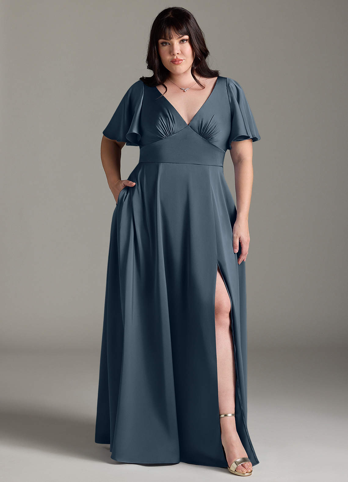 Azazie Kimber Bridesmaid Dresses Twilight A-Line Ruched Stretch Satin Dress image1
