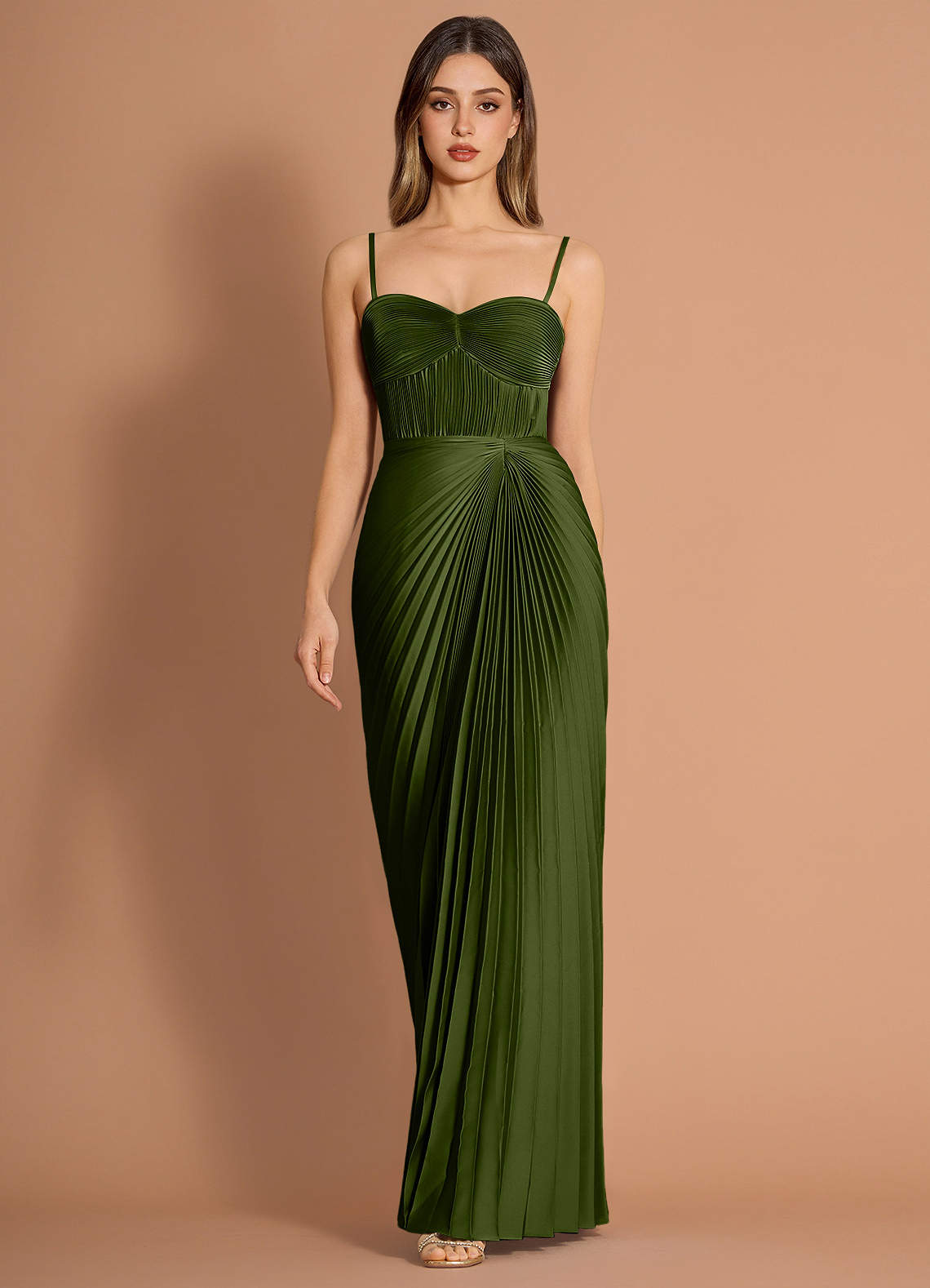 olive green and black dress Elegant Olive Green Lace & Pleated Chiffon Maxi Dress – Luxury Modest –  FineLook main image 1
