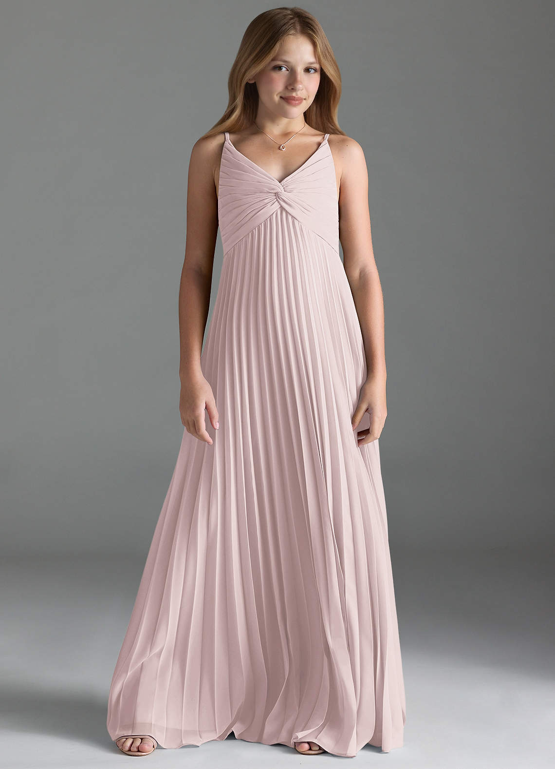 Azazie Raychelle Junior Vestido de Rosa Rubor de Gasa de Corte En A con Plisado image1