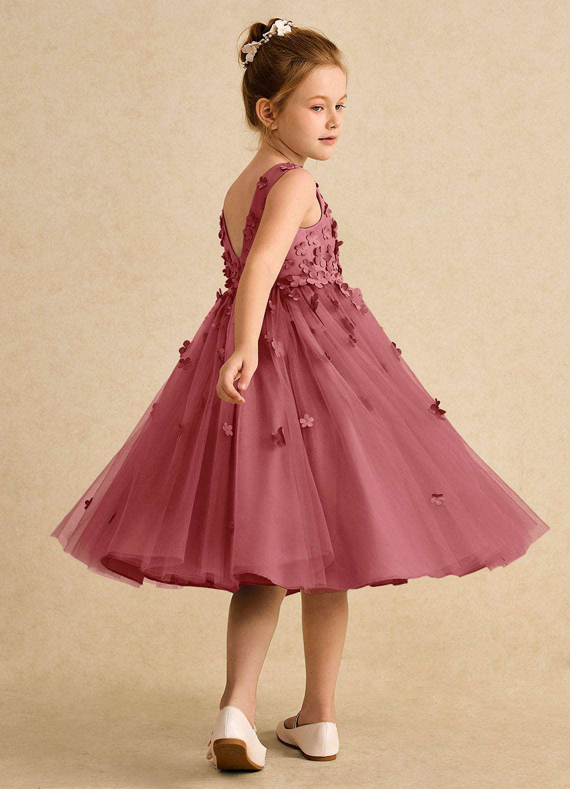 Azazie Lana Vestidos de florista Vestido Rosa Antiga de Cetim fosco de Linha A com Sem mangas image3