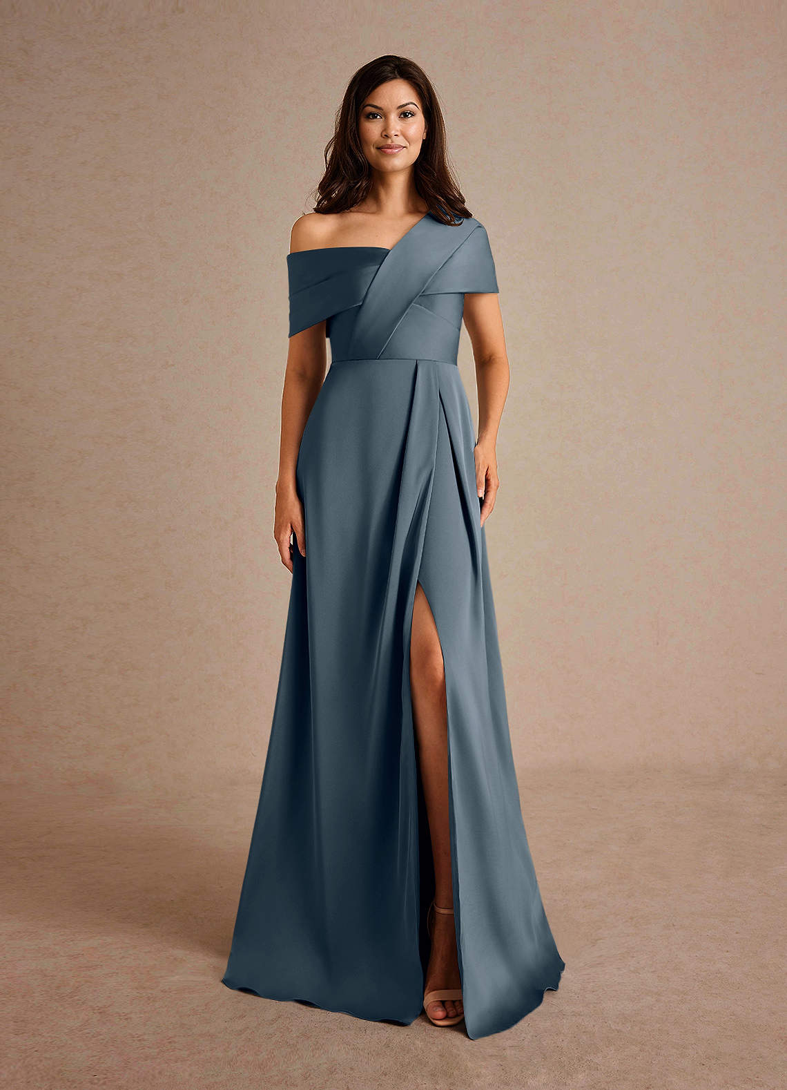 Azazie Milton Mother of the Bride Dresses Twilight A-Line Pleated Stretch Satin Dress image6