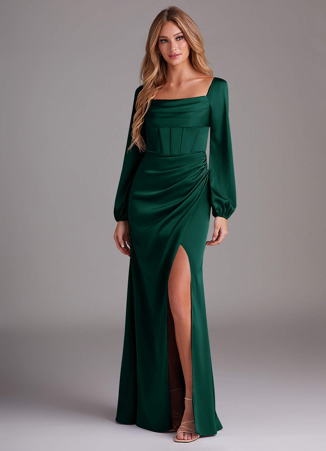 Azazie Charissa Emerald Stretch Satin Bridesmaid Dresses | Azazie UK