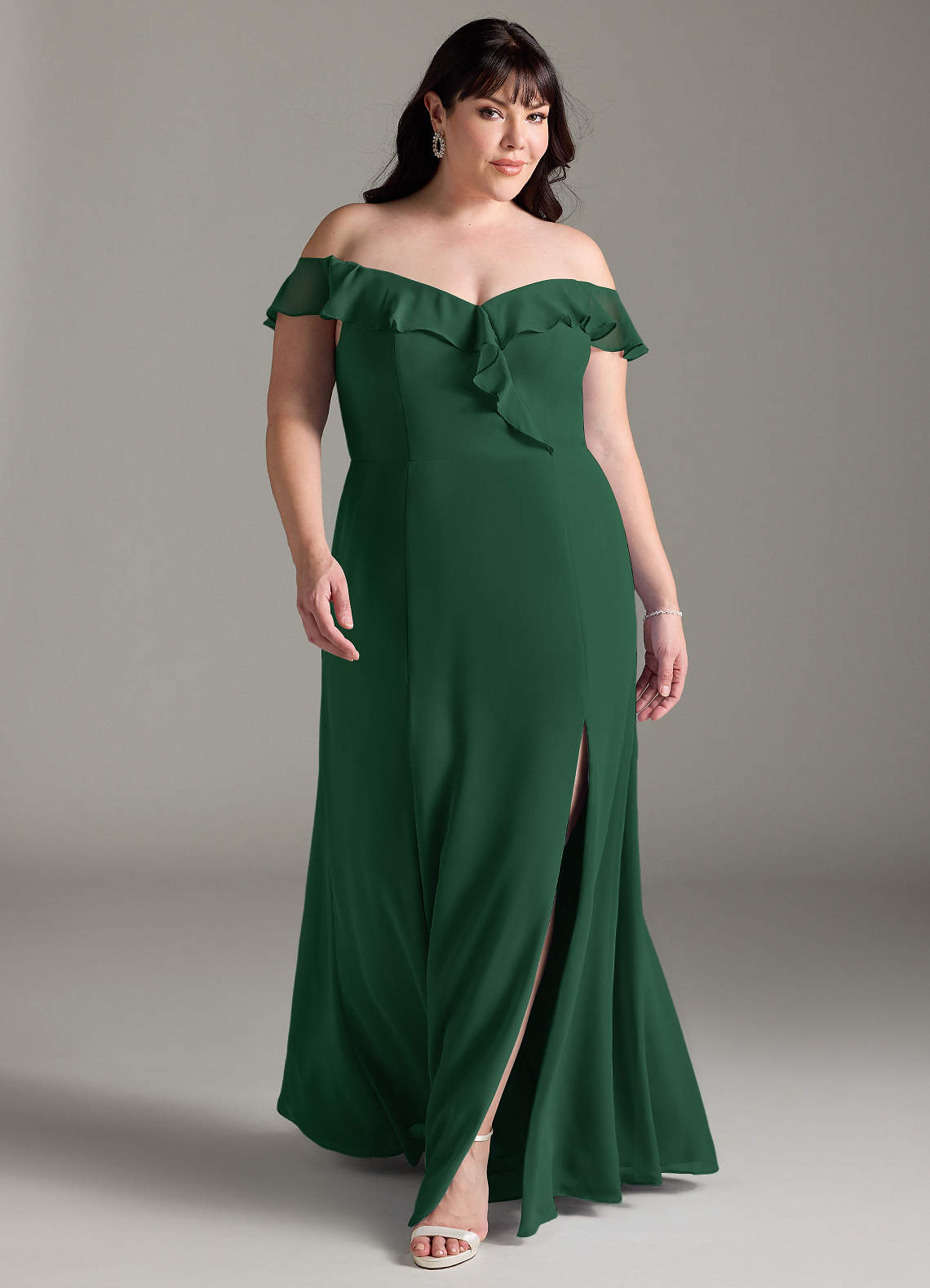 Azazie Sophie Final Sale Dark Green A-Line Off the Shoulder Chiffon Convertible Dress image1