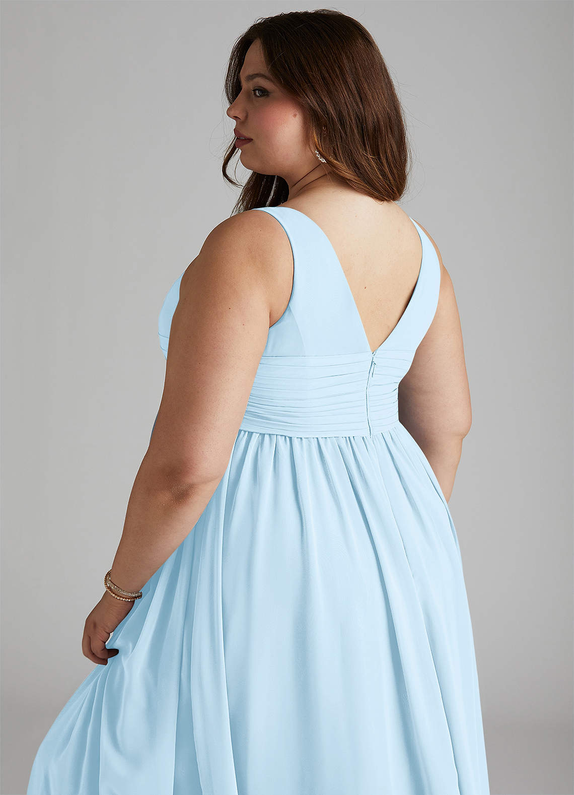 Azazie Yetta Maternity Bridesmaid Dresses A-Line V-Neck Gathered Chiffon Floor-Length Dress image11