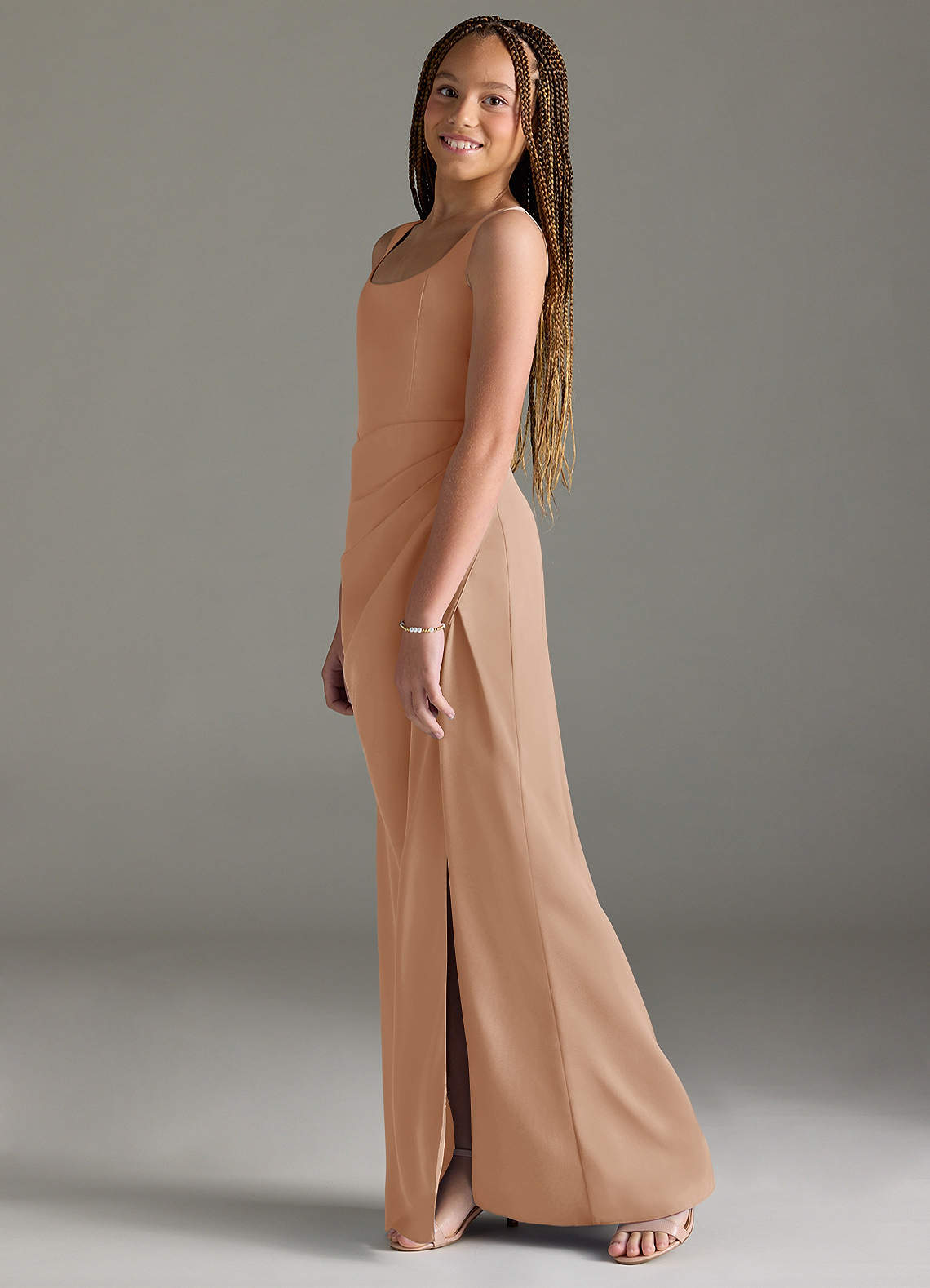 Azazie Mero Junior Vestido de Rosa Inglesa de Satén Elástico de Corte Sirena con Plisado image3