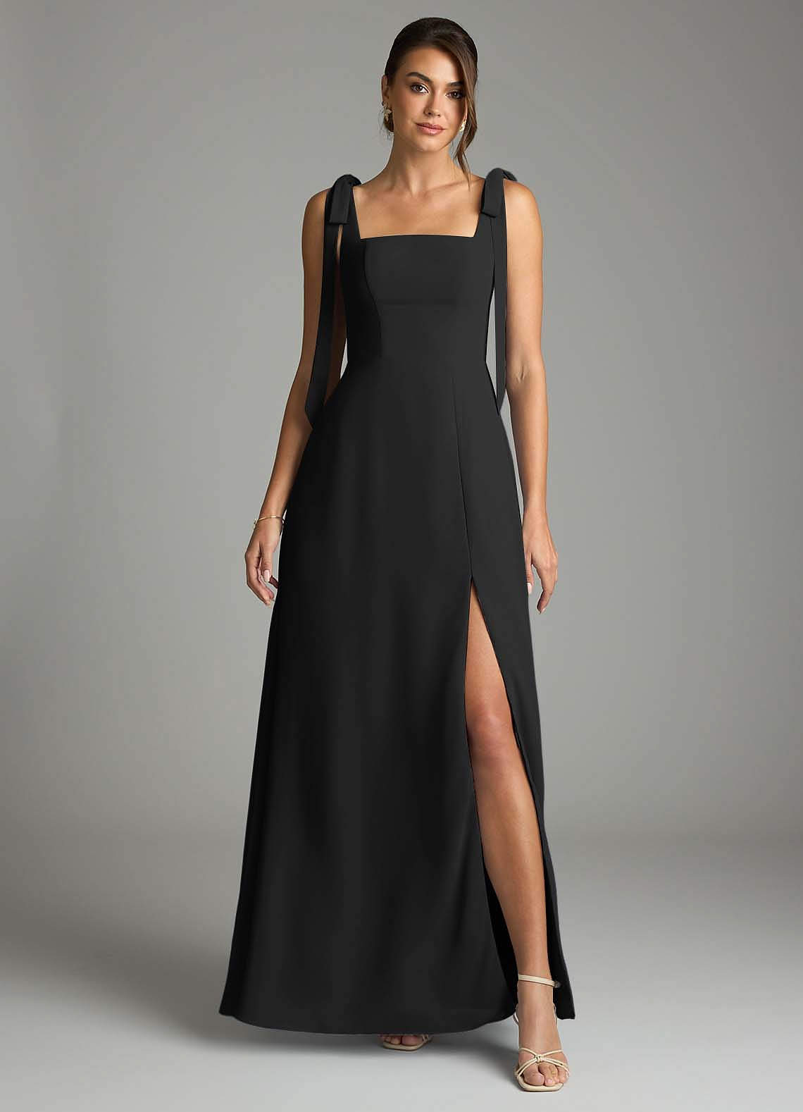 Azazie Debra Bridesmaid Dresses Black A-Line with Pockets Chiffon Convertible Dress image6