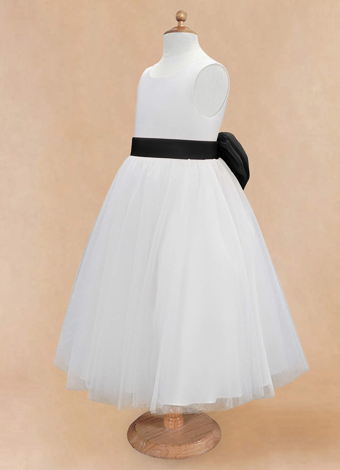 Azazie Kavi Flower Girl Dresses Ivory Black A-Line Bow Matte Satin Dress image8