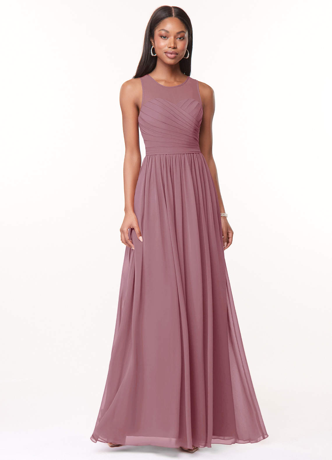 Azazie Nina Bridesmaid Dresses Vintage Mauve A-Line Pleated Chiffon Dress image1