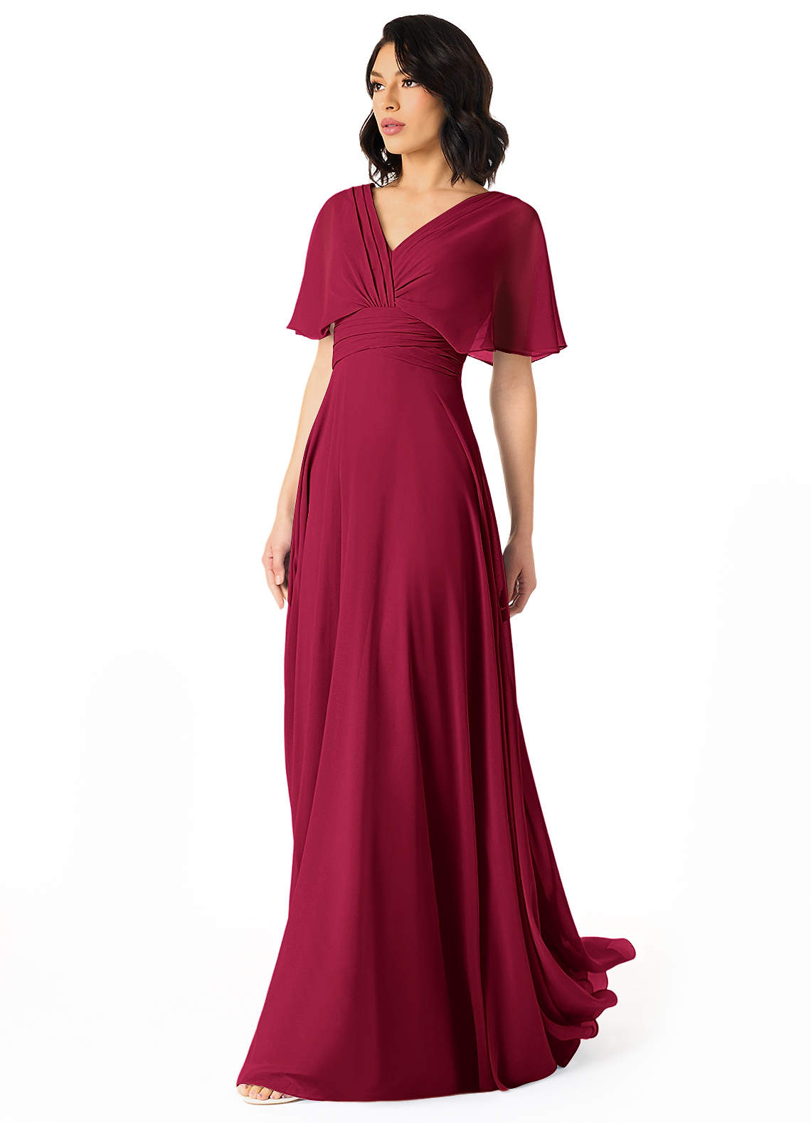 Azazie Pamela Bridesmaid Dresses Burgundy A-Line V-Neck Pleated Chiffon Dress image2