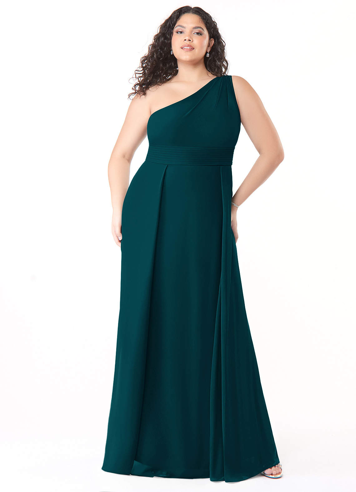 Azazie Dallas Bridesmaid Dresses Pine A-Line One Shoulder Chiffon Dress image1