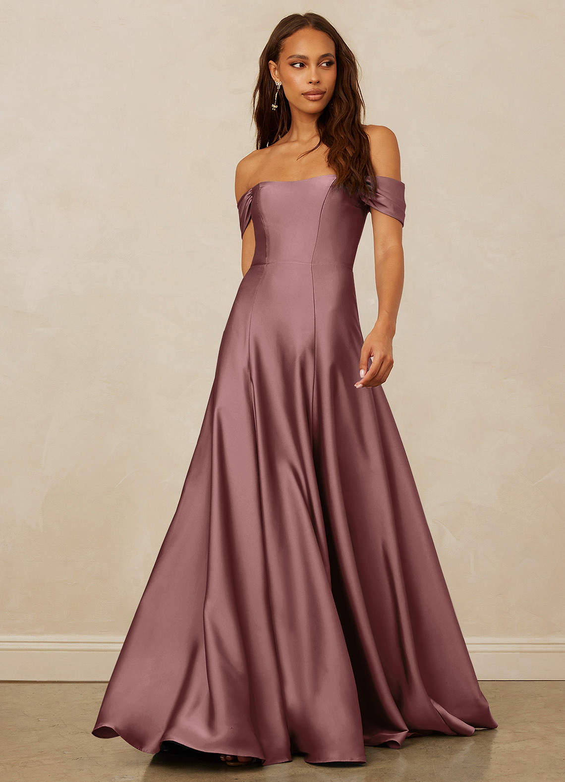 Christian Siriano Bridal for Azazie 1002 Bridesmaid Dresses Vintage Mauve A-Line Off the Shoulder Stretch Satin Convertible Dress image1