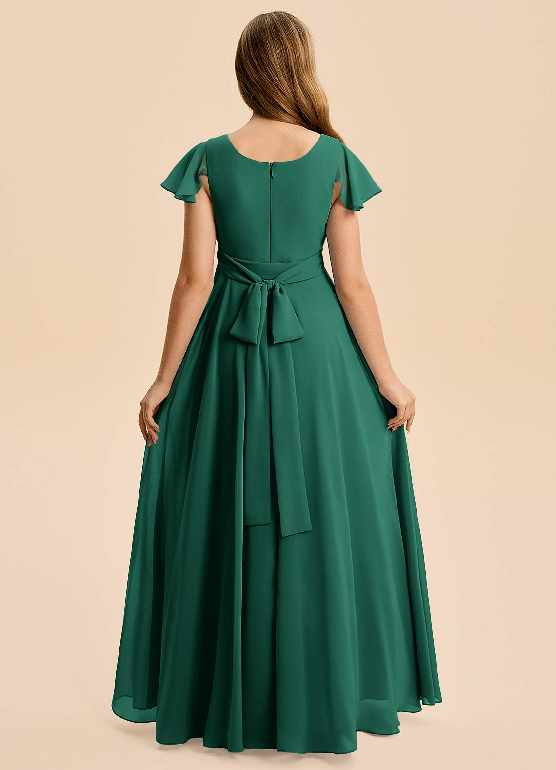 Azazie Cady Junior Emerald A-Line Pleated Chiffon Dress image1