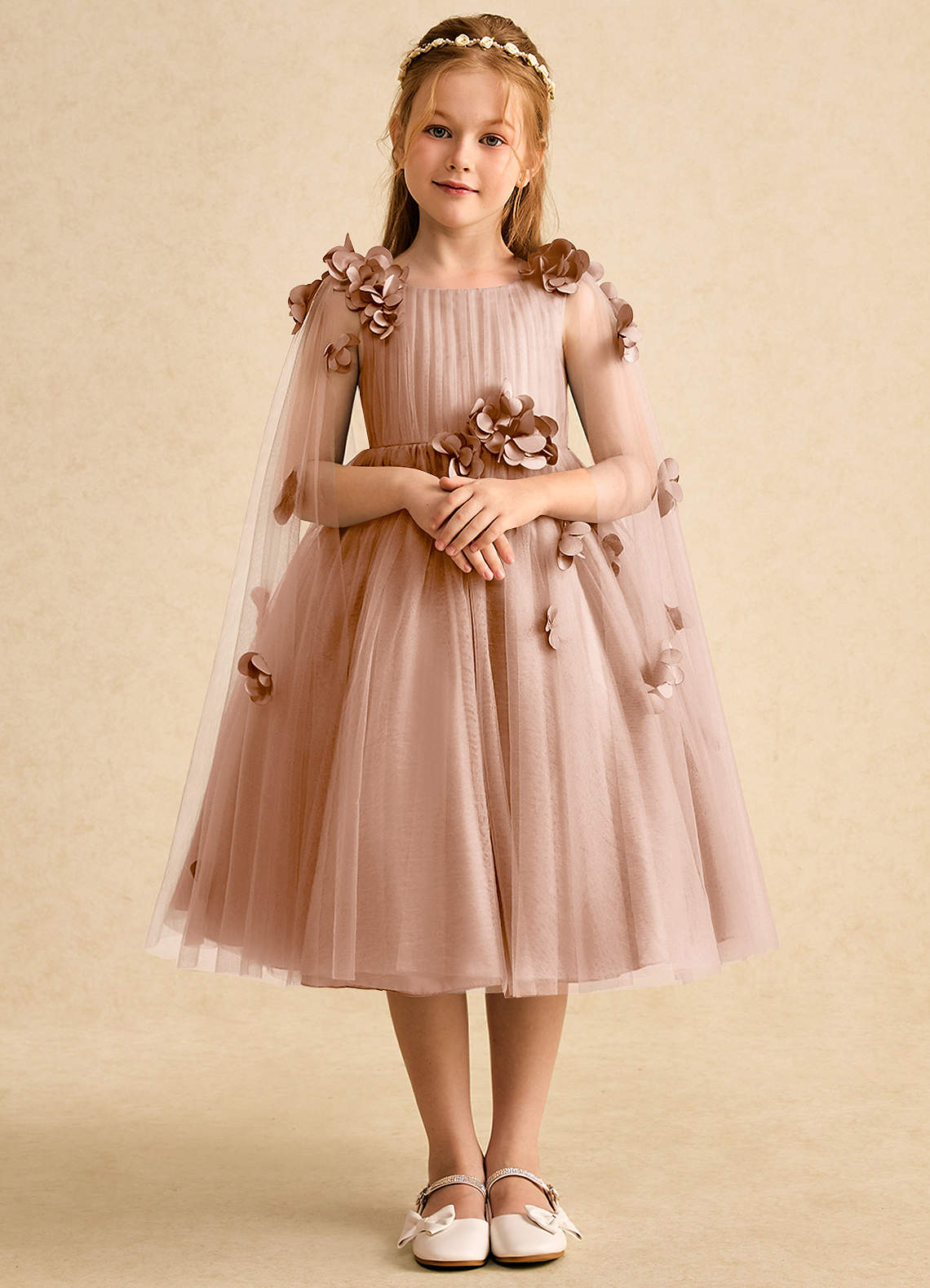 Azazie Staria Blumenmädchenkleider Ballkleid Gestreift Tüll Kleid Champagner Rosa image1