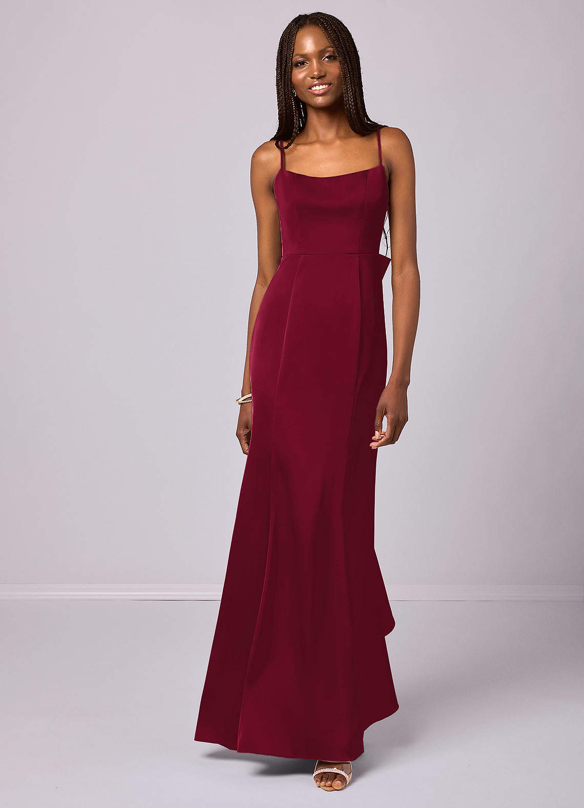 Barbie ♥ Azazie Bridesmaid Dresses Burgundy Mermaid Bow Stretch Satin Dress image3