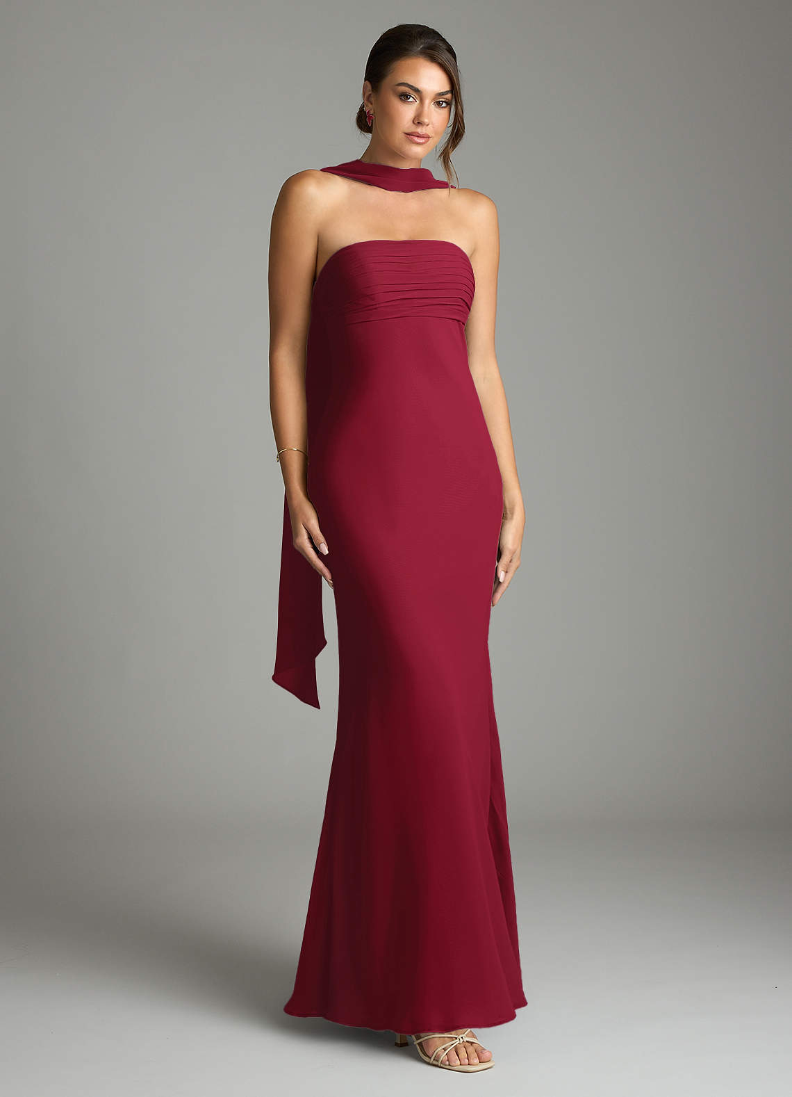 Azazie Saylor Brudtärnklänningar Klä av Sjöjungfru i Chiffong Axelbandslös Bourgogne image1