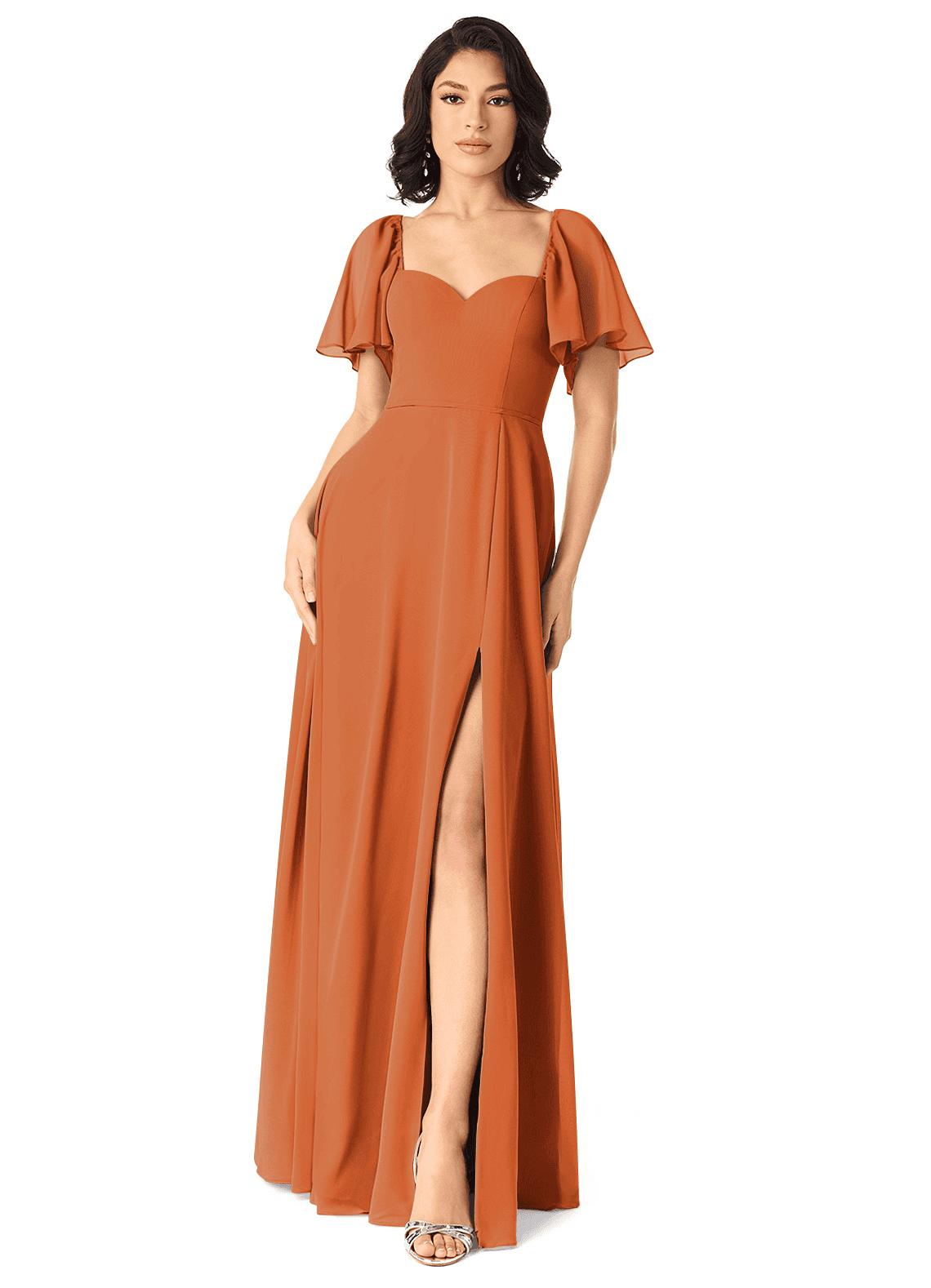 Azazie Chloe Bridesmaid Dresses Cinnamon A-Line Sweetheart Neckline Chiffon Dress image1