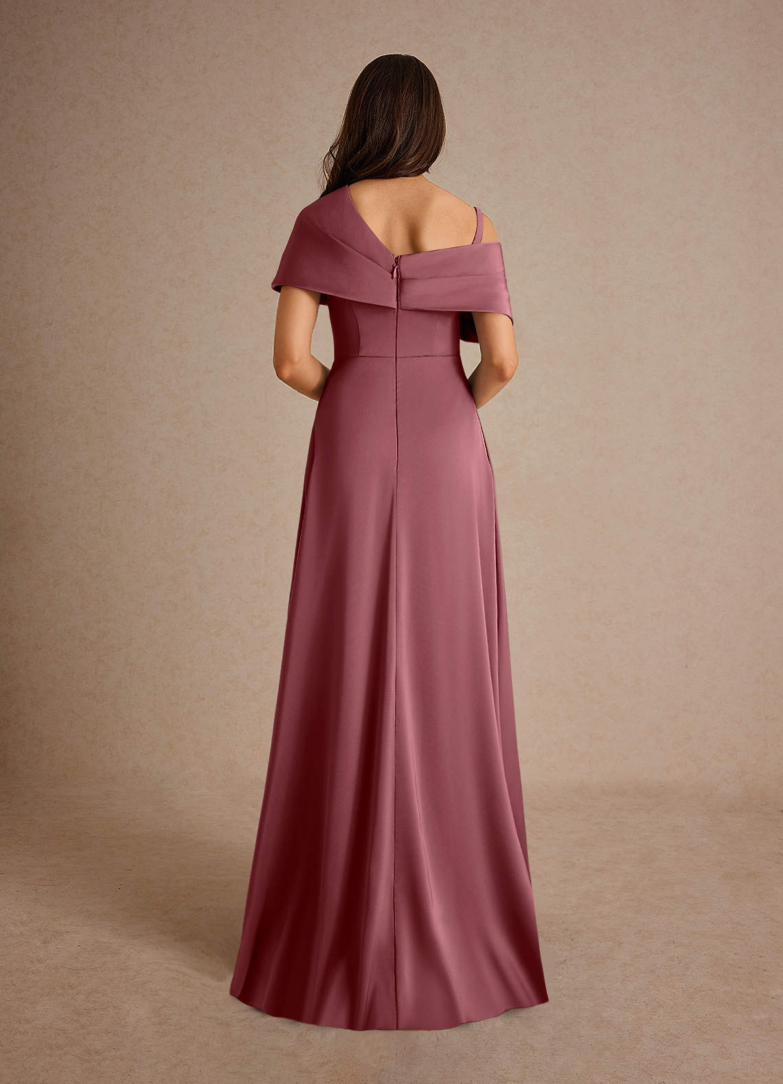 Azazie Milton Mother of the Bride Dresses Desert Rose A-Line Pleated Stretch Satin Dress image3