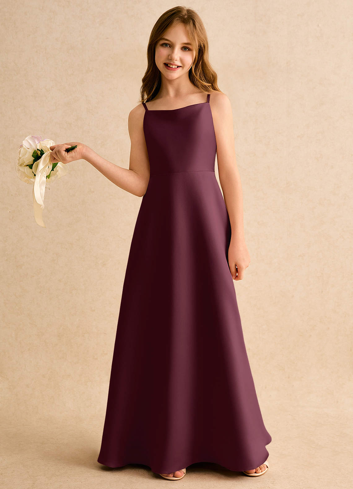 Azazie Joella Girls Formal Flower Girl Klänningar Klä A-Line i Matt satäng Plisserad image1
