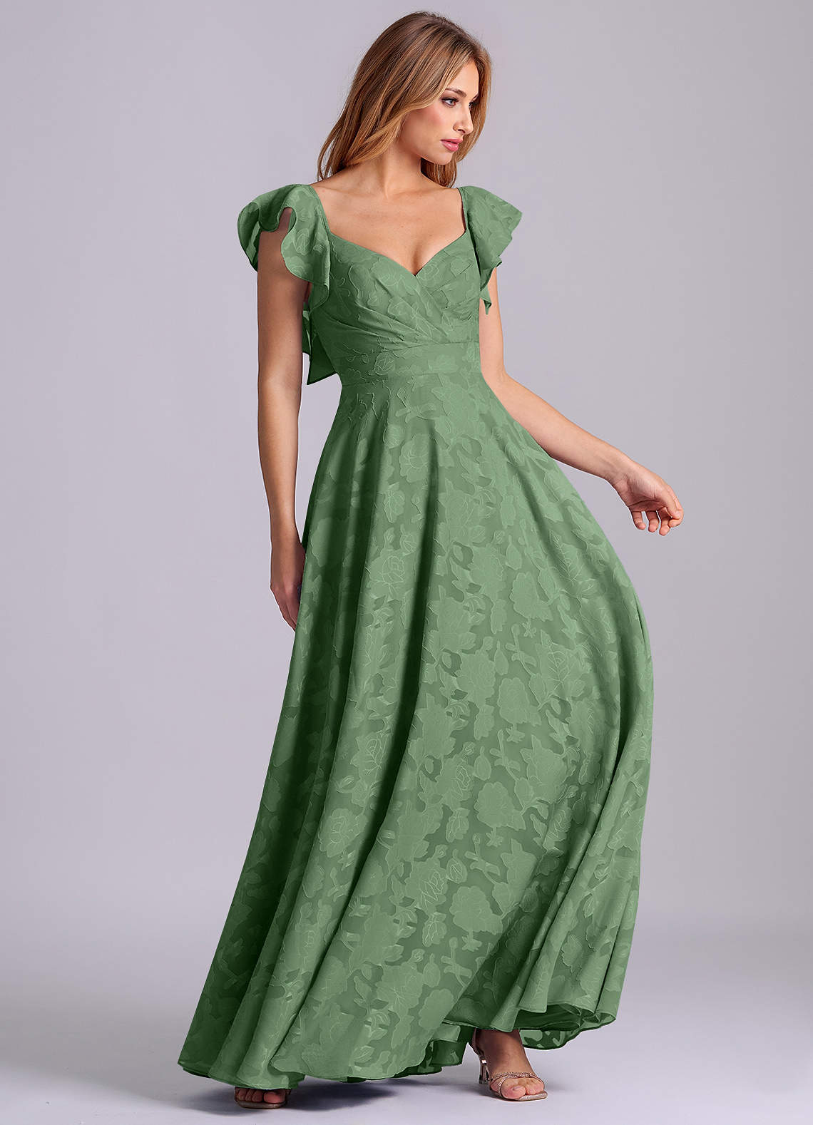 Azazie Leilani Bridesmaid Dresses Eucalyptus A-Line Sweetheart Neckline Floral Burnout Dress image5