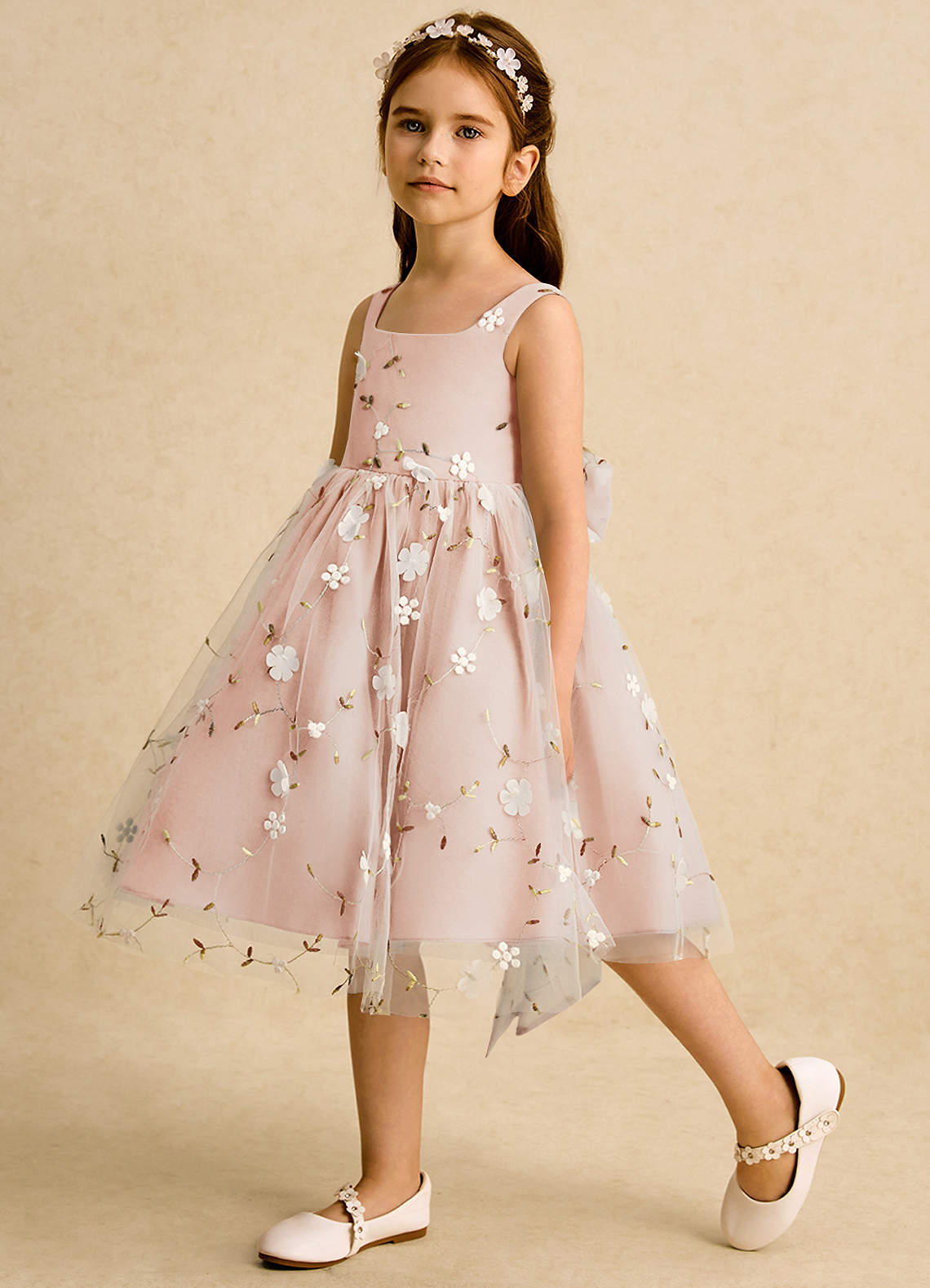 Azazie Bean Blumenmädchenkleider Ballkleid ärmellos Tüll Kleid Englisches Rosa image4