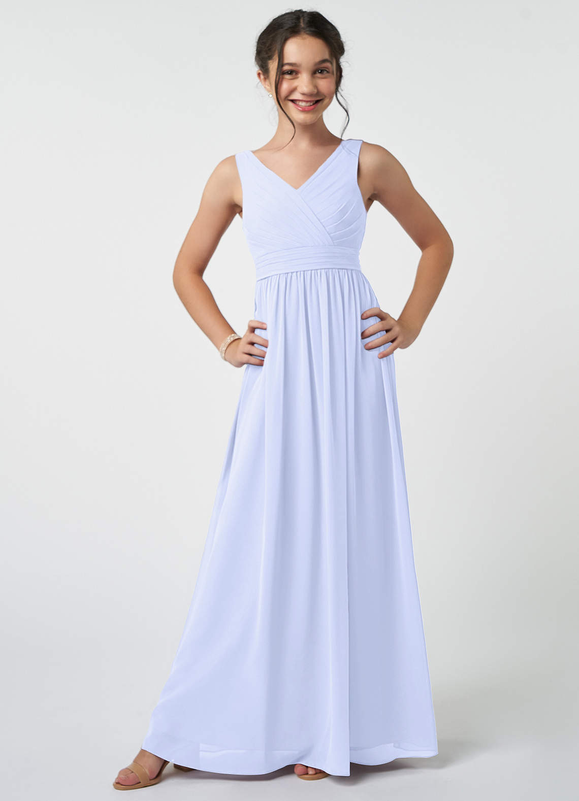 Azazie Kora Junior Lavender A-Line Pleated Chiffon Dress image1