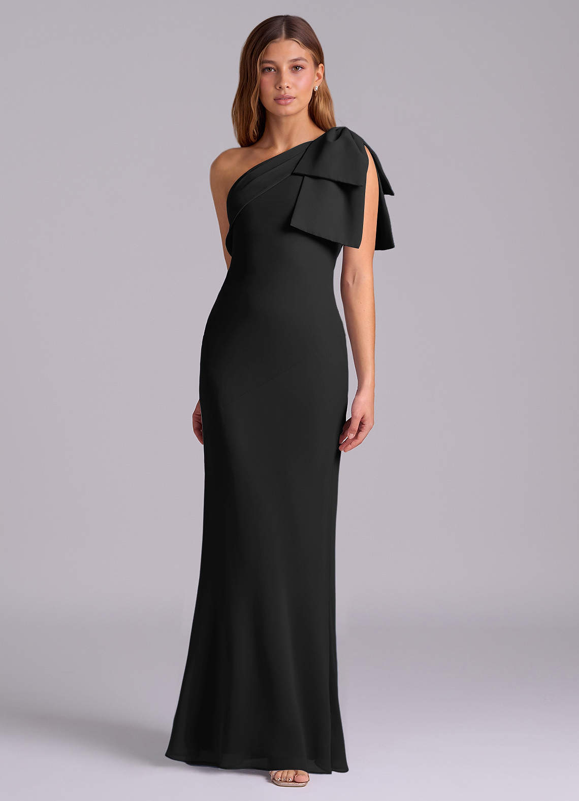 Azazie Yuanna Bridesmaid Dresses Black Mermaid One Shoulder Chiffon Dress image4