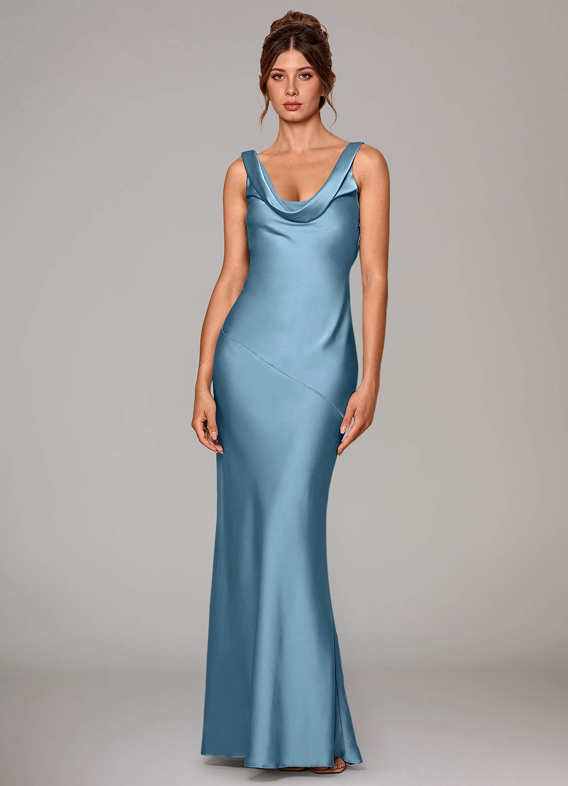 Azazie Rylina Bridesmaid Dresses Steel Blue Mermaid Stretch Satin Dress image1