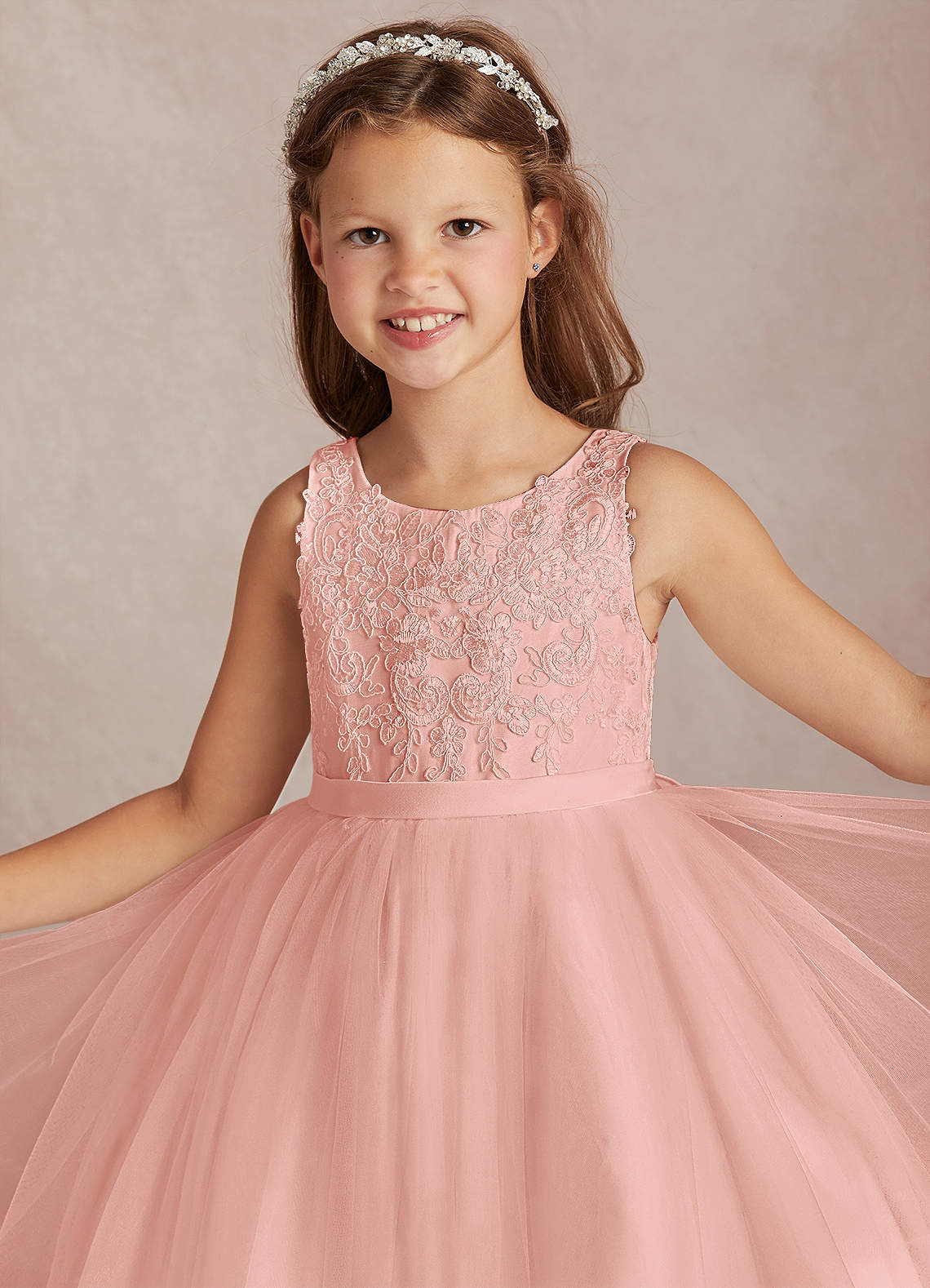 Azazie Calla Flower Girl Dresses Rosette Ball-Gown Lace Tulle Dress image1