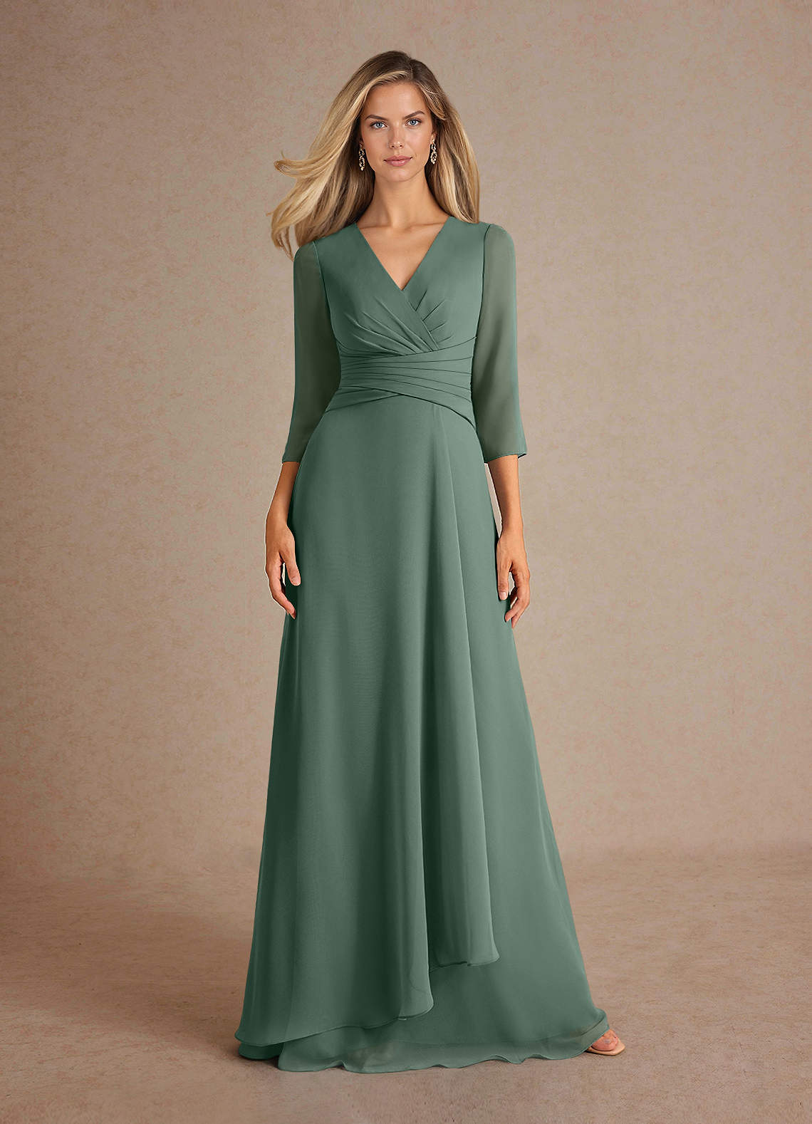 Azazie Mayfield Abiti per la Madre della Sposa Abito A-Line in Chiffon Plissettato Eucalipto image5