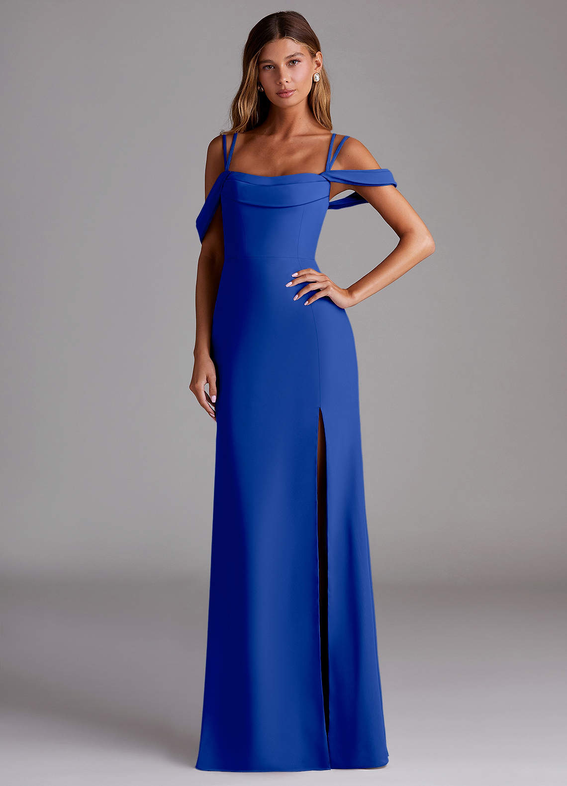 Azazie Callan Bridesmaid Dresses Royal Blue Mermaid Pleated Chiffon Convertible Dress image1