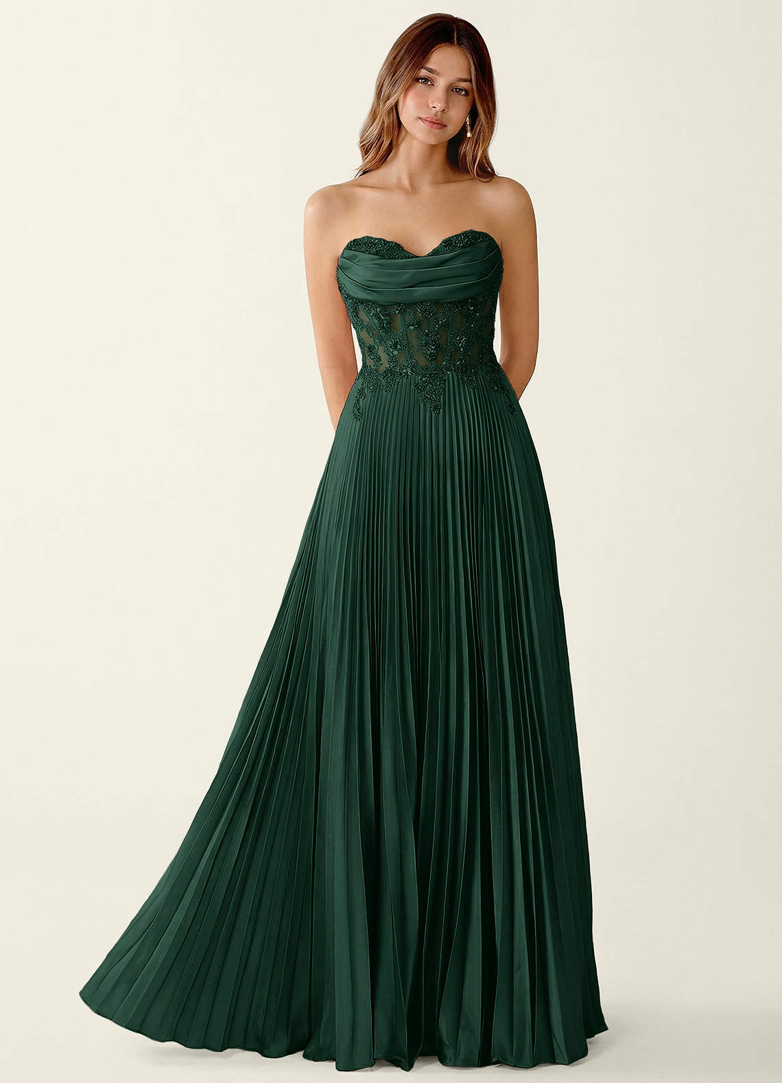 Clementine Dark Green Satin Lace Up Back A-line Prom Dress