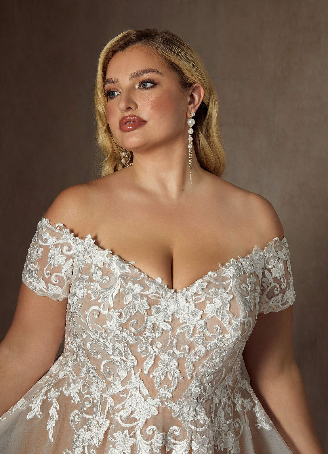 Azazie Rowe Wedding Dresses Diamond White Nude Ball-Gown Off the Shoulder Tulle Dress image6