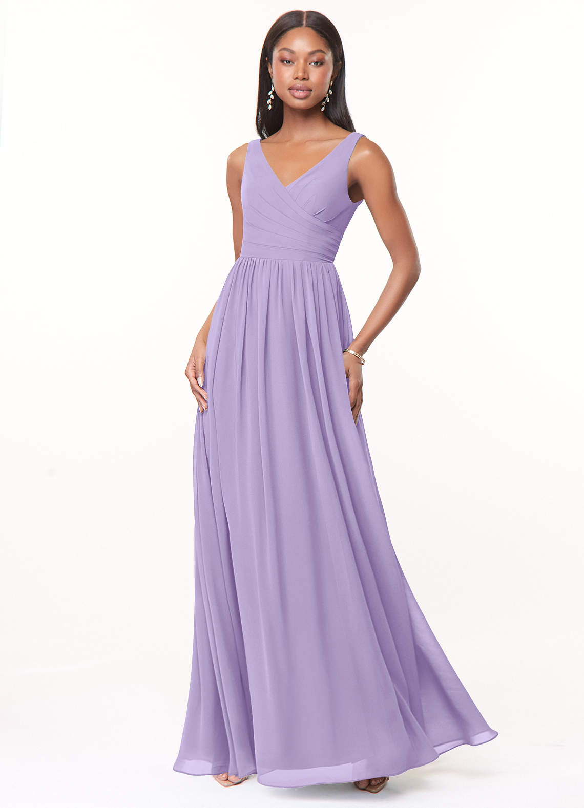 Azazie Keyla Bridesmaid Dresses Lilac A-Line V-Neck Pleated Chiffon Dress image1