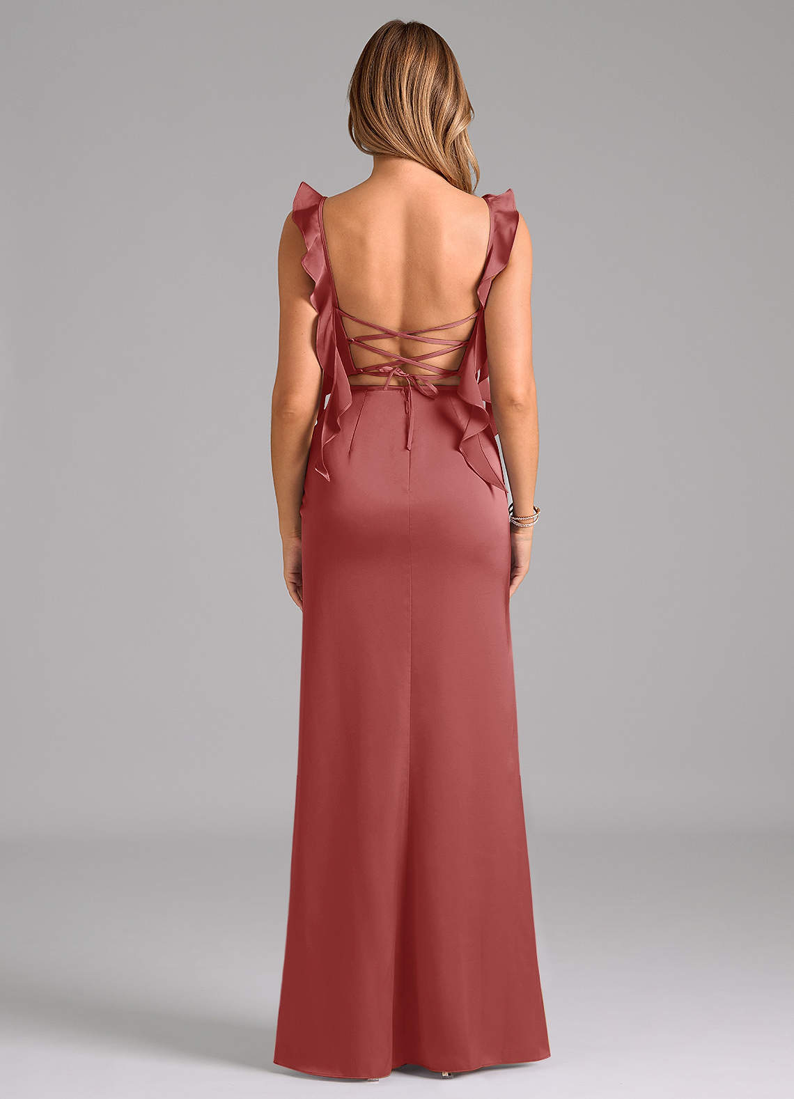 Azazie Jessamine At-home Try On Dresses Black Sheath Corset Stretch Satin Dress image5