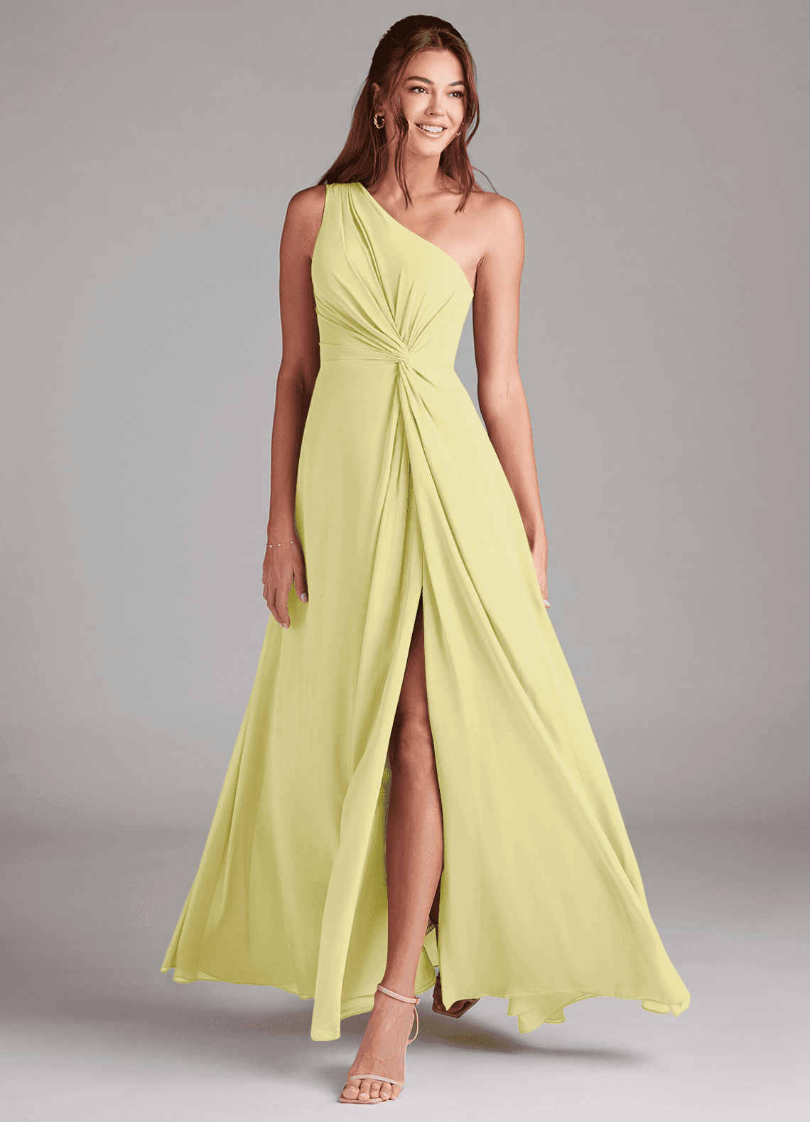 Azazie Brooke Abiti da Damigella Abito A-Line in Chiffon Monospalla Sorbetto Al Limone image2