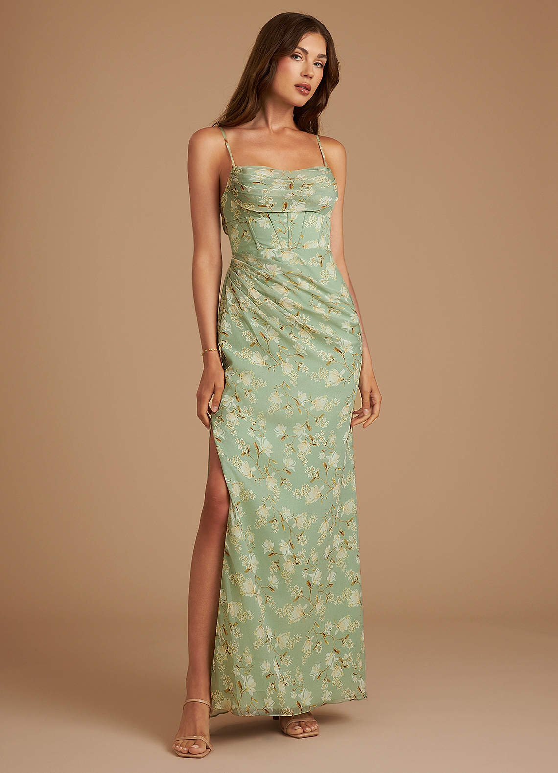 Azazie Mai Probar vestidos en casa Vestido de Flor De Agave Floral de Floración de Corte Recto con Plisado image1