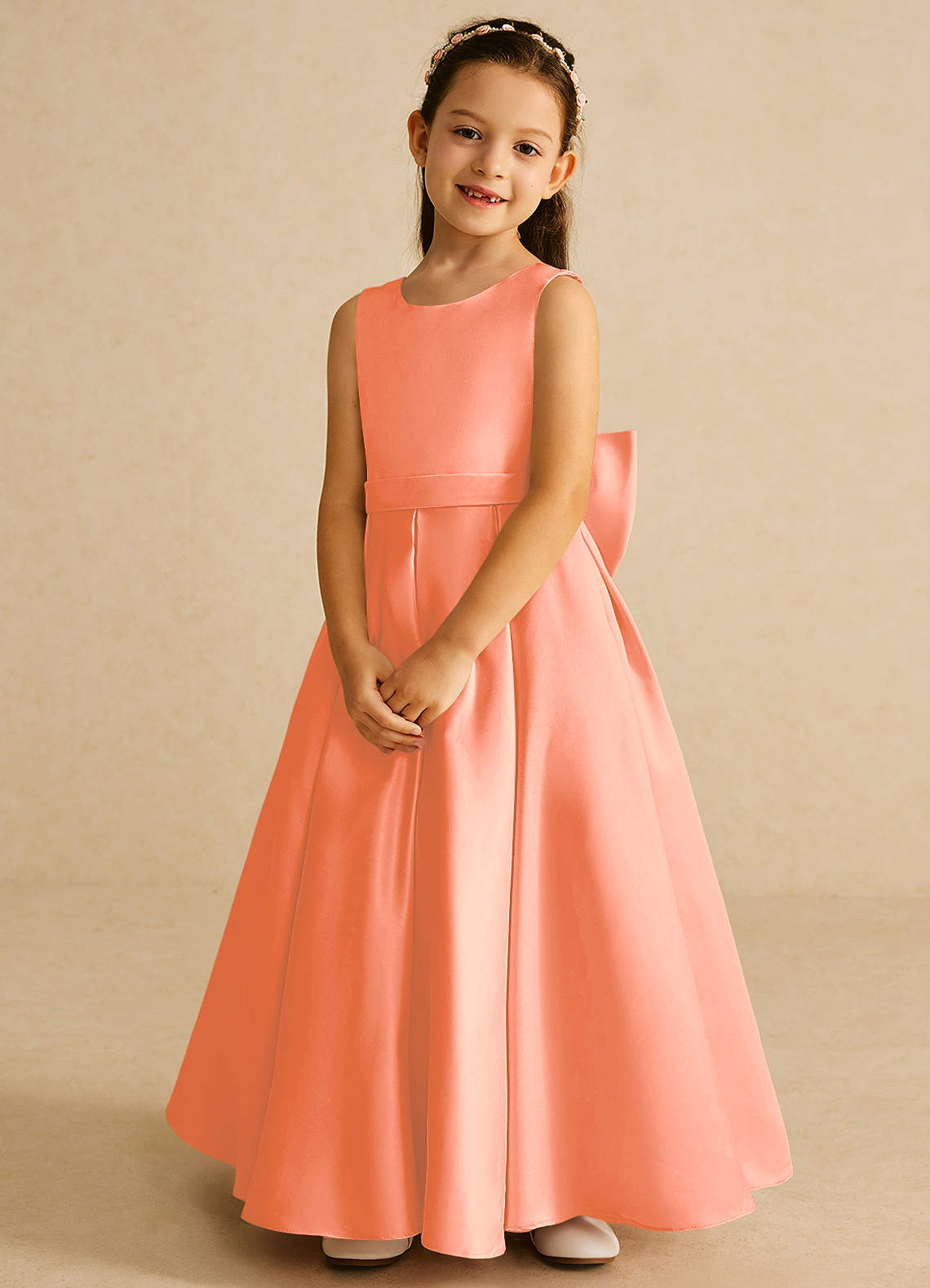 Azazie Pipsy Flower Girl Dresses Sunset A-Line Bow Matte Satin Dress image3